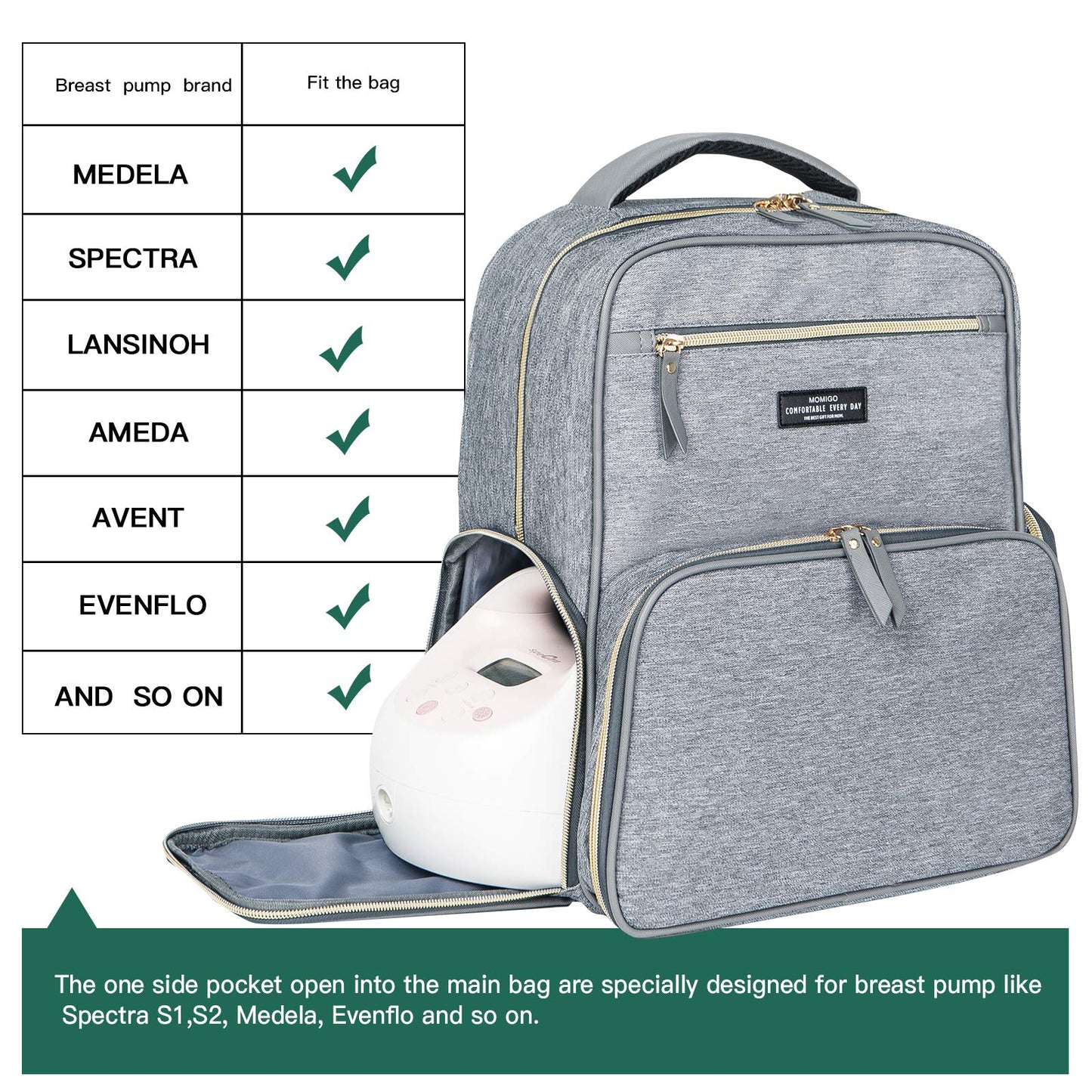 Mochila de extracción de leche para pañales, mochila multifunción para trabajo al aire libre con bolsillo aislante, gris, L