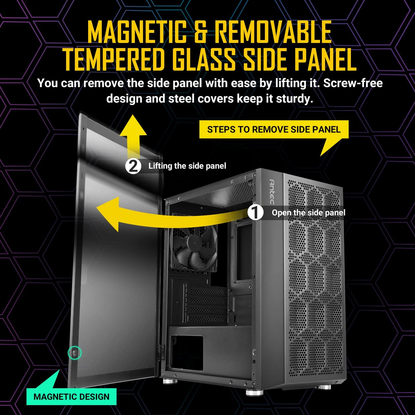 Antec NX200 M Micro-ATX Tower - Caja de Ordenador con Ventilador Trasero de 120 mm preinstalado, diseño de Malla en el Panel Frontal ventilado Flujo de Aire, Serie NX, Color Negro