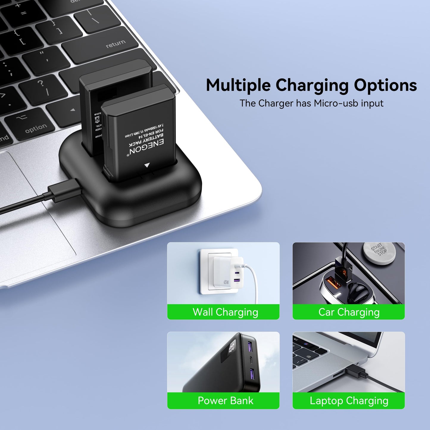 Batería Sostitutiva ENEGON EN-EL14/EL14a Dual USB para Nikon Negra