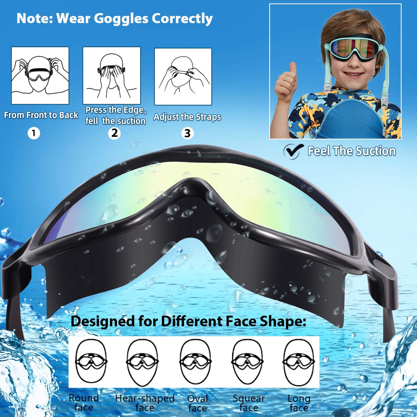 Anteojos de Natación Seago Azul y Verde Antivaho y Antirayos UV para Niños