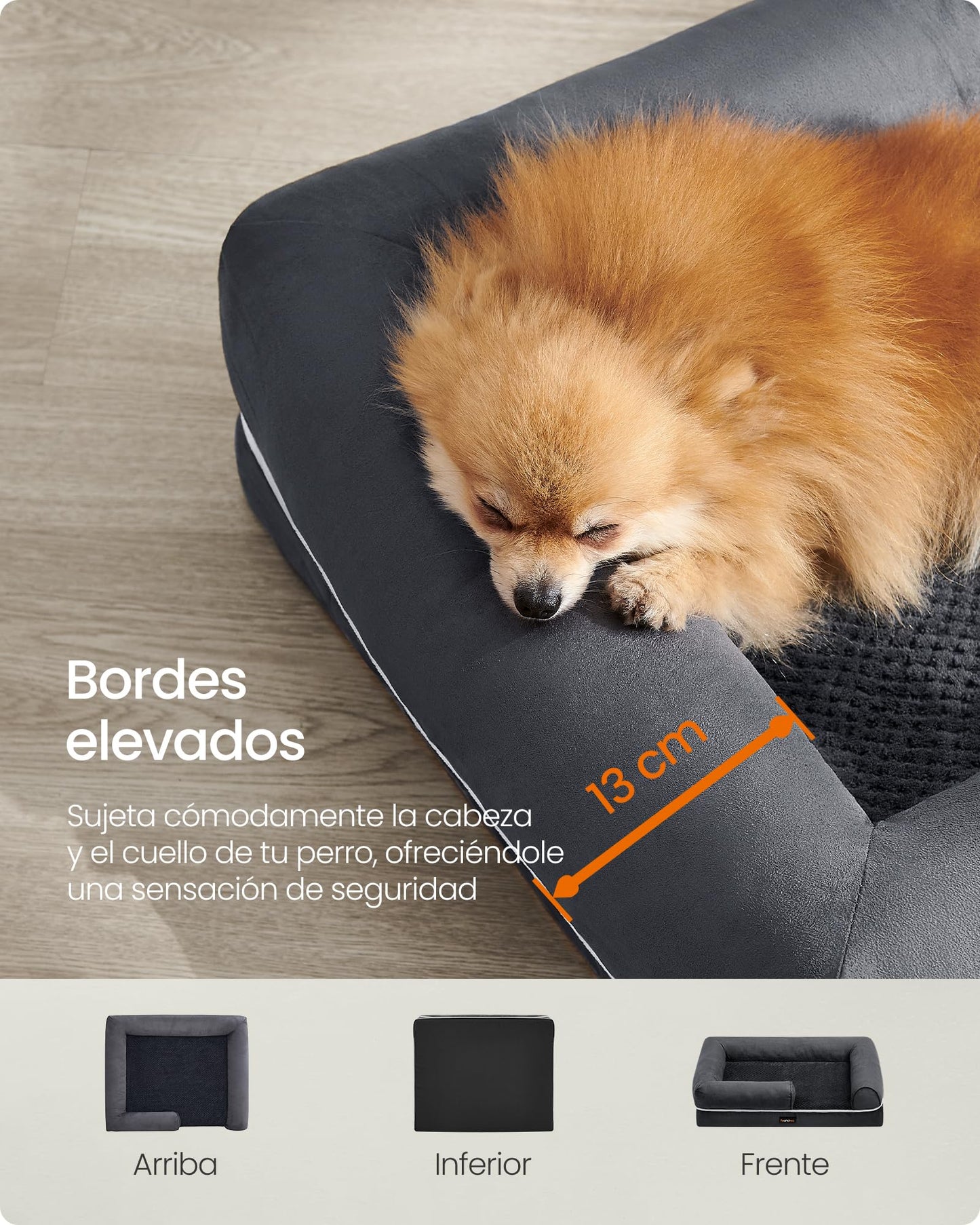 Cama Ortopédica para Perros Feandrea Gris Oscuro con Funda Extraíble y Lavable