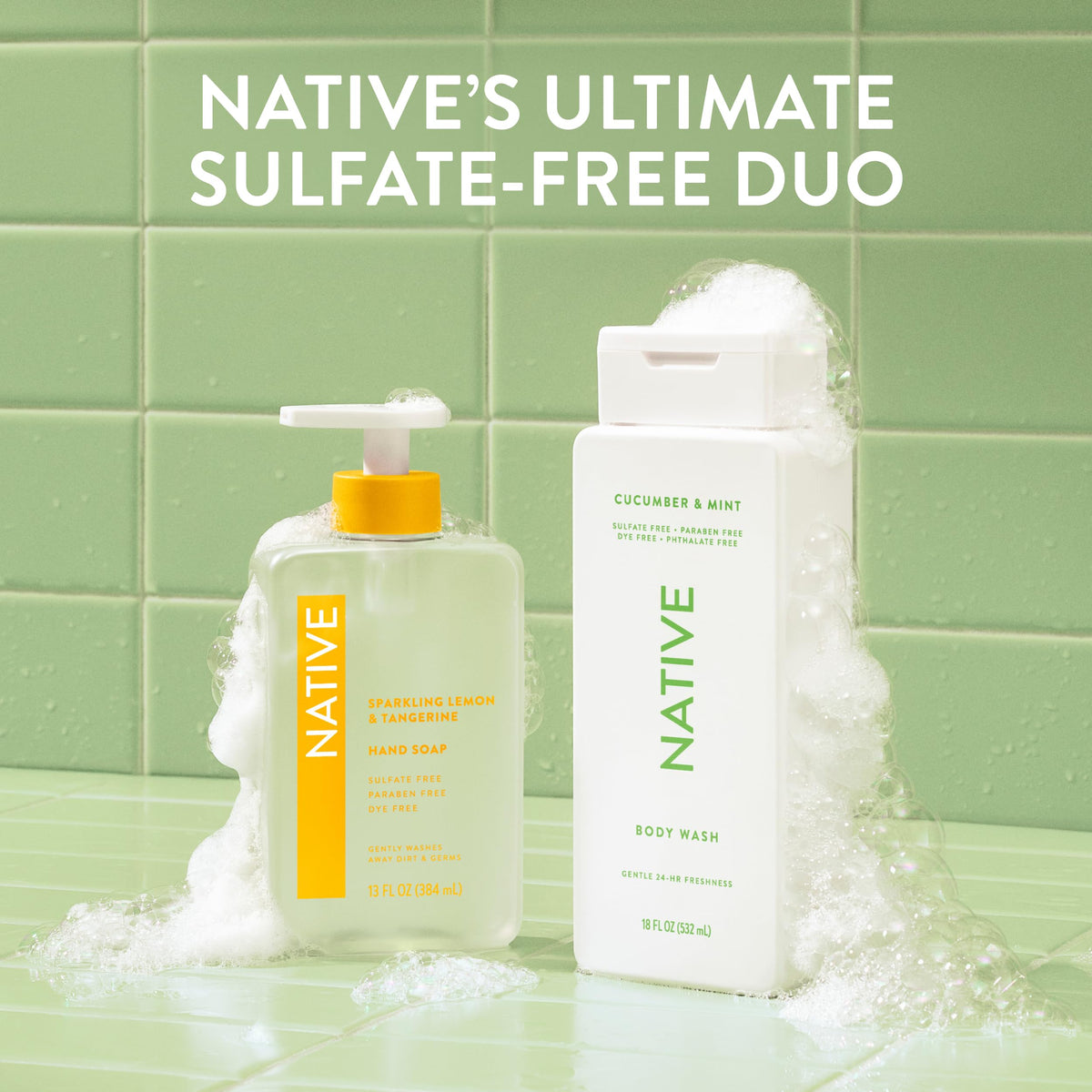 Native Body Wash for Women, Men | Sulfate Free, Paraben Free, Dye Free, with Naturally Derived Clean Ingredients, 36 oz bottle with pump - Pack of 1 (Cucumber & Mint)