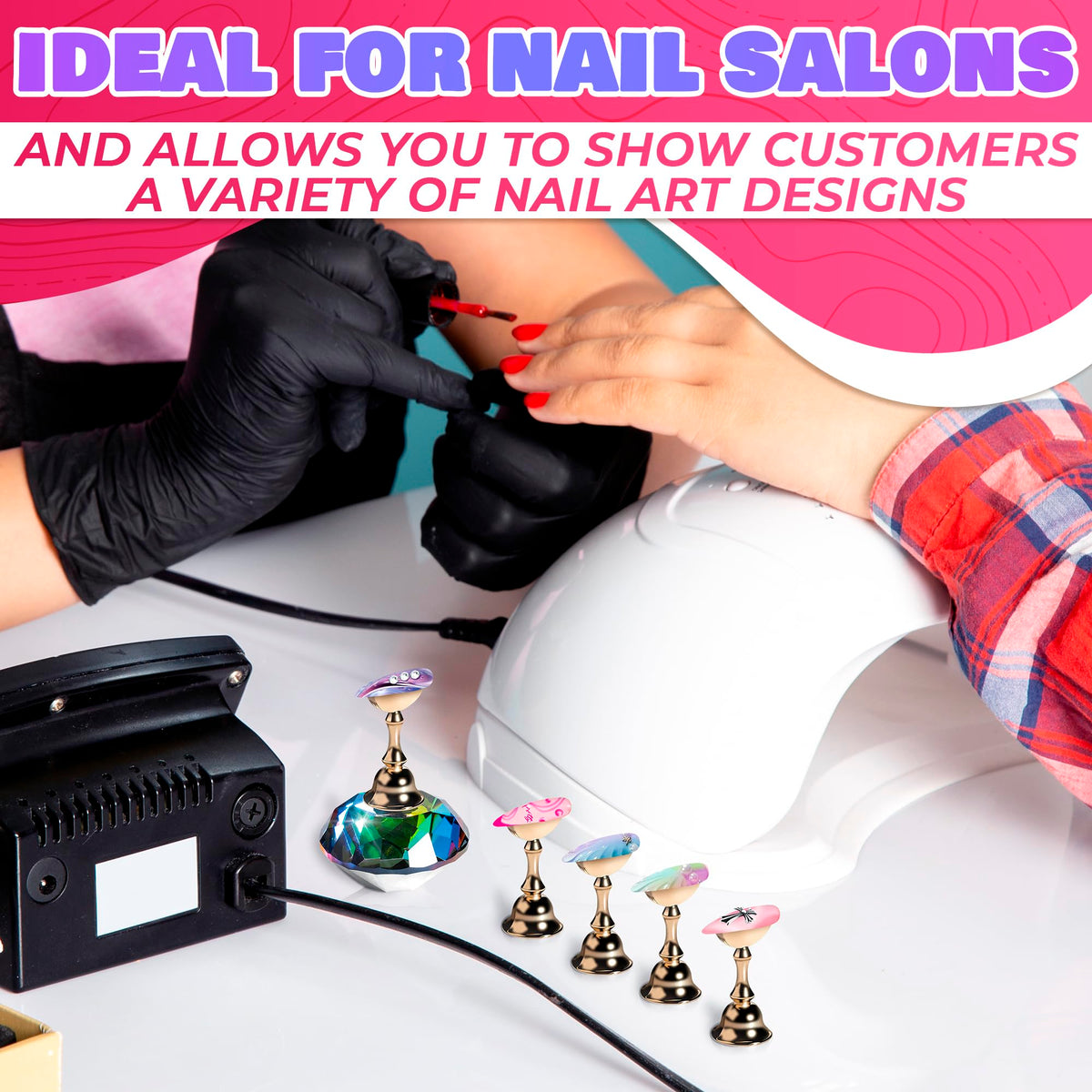 Soportes de Práctica de Arte de Uñas Magnéticos con 5 Piezas de Aleación y Base de Vidrio para Manicura