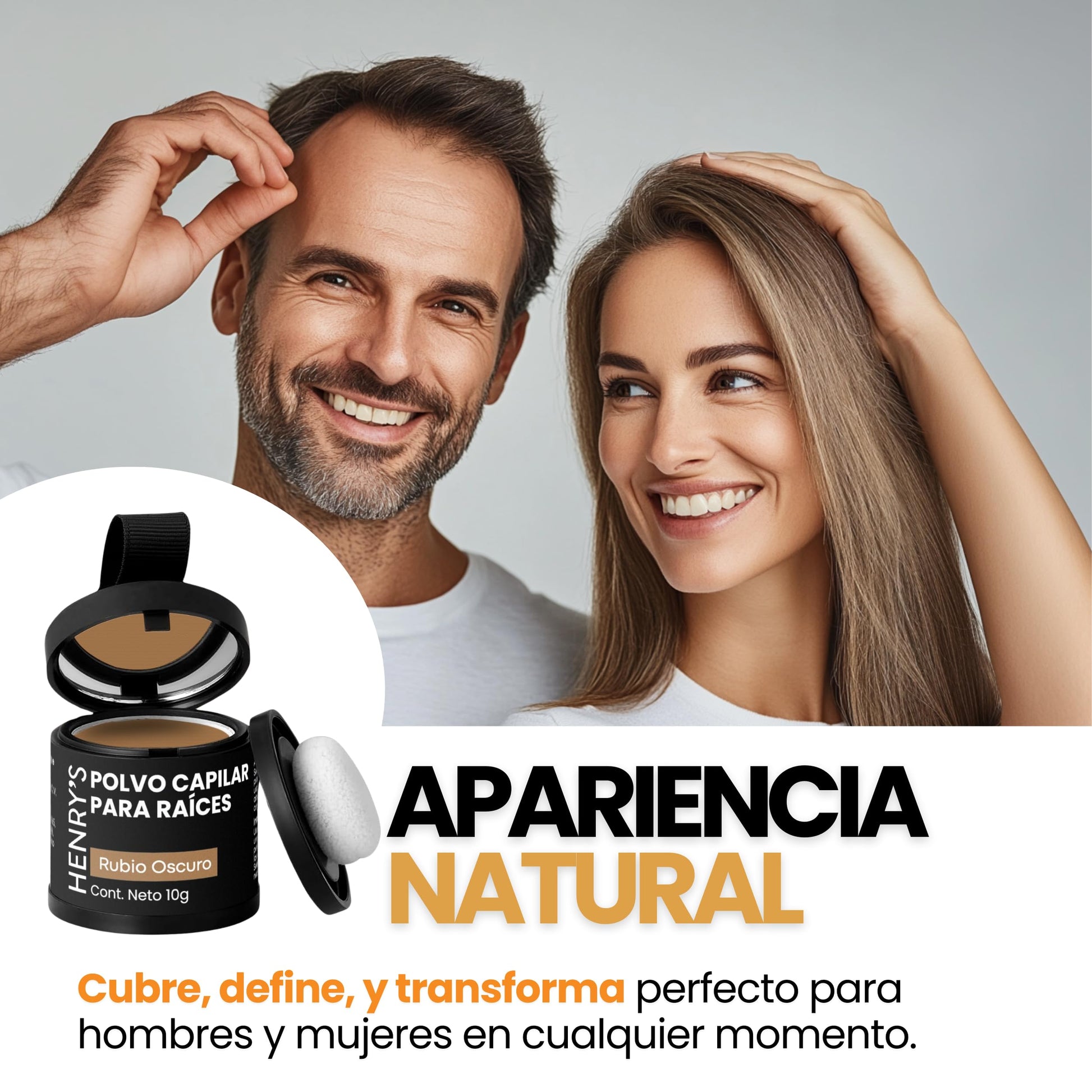 Henrys Polvo para Retocar Raíces Rubio Oscuro, Rellena Zonas Escasas, Define la Línea del Cabello y Cubre el Crecimiento de Raíces al Instante y en Cualquier Momento, Fibras Capilares Hairline Powder. Calvicie, Caida de Cabello o falta de Volumen para Muj