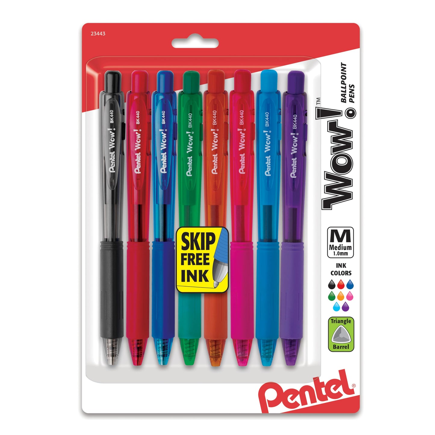 Bolígrafos Retráctiles Pentel WOW Varios Colores Línea Media Paquete de 8