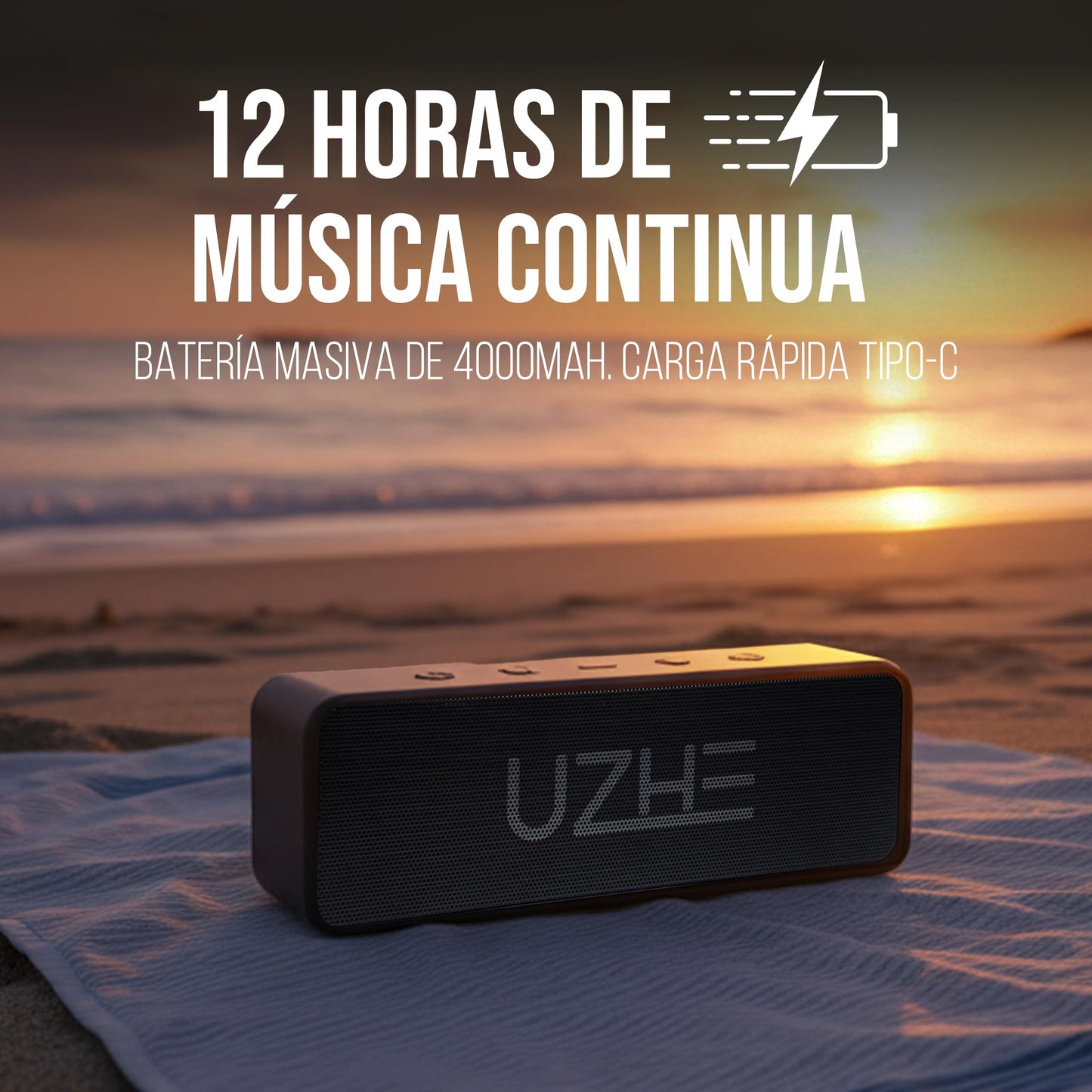 UZHE | Bocina Bluetooth 20W | Sonido Estéreo HiFi con Doble Driver y Subwoofer IPX6 Impermeable 12h Batería 4000mAh TWS (Sonido Envolvente) Altavoz Portátil para Fiestas Exterior USB-C | Negro