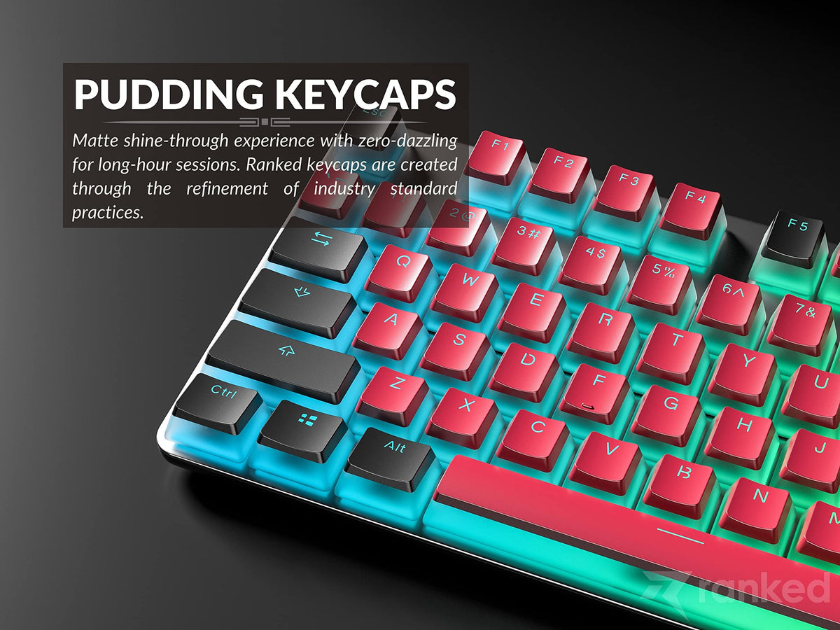 Teclas Pudding PBT Ranked Rojo y Negro Diseño Translúcido ANSI e ISO para Teclado Mecánico RGB