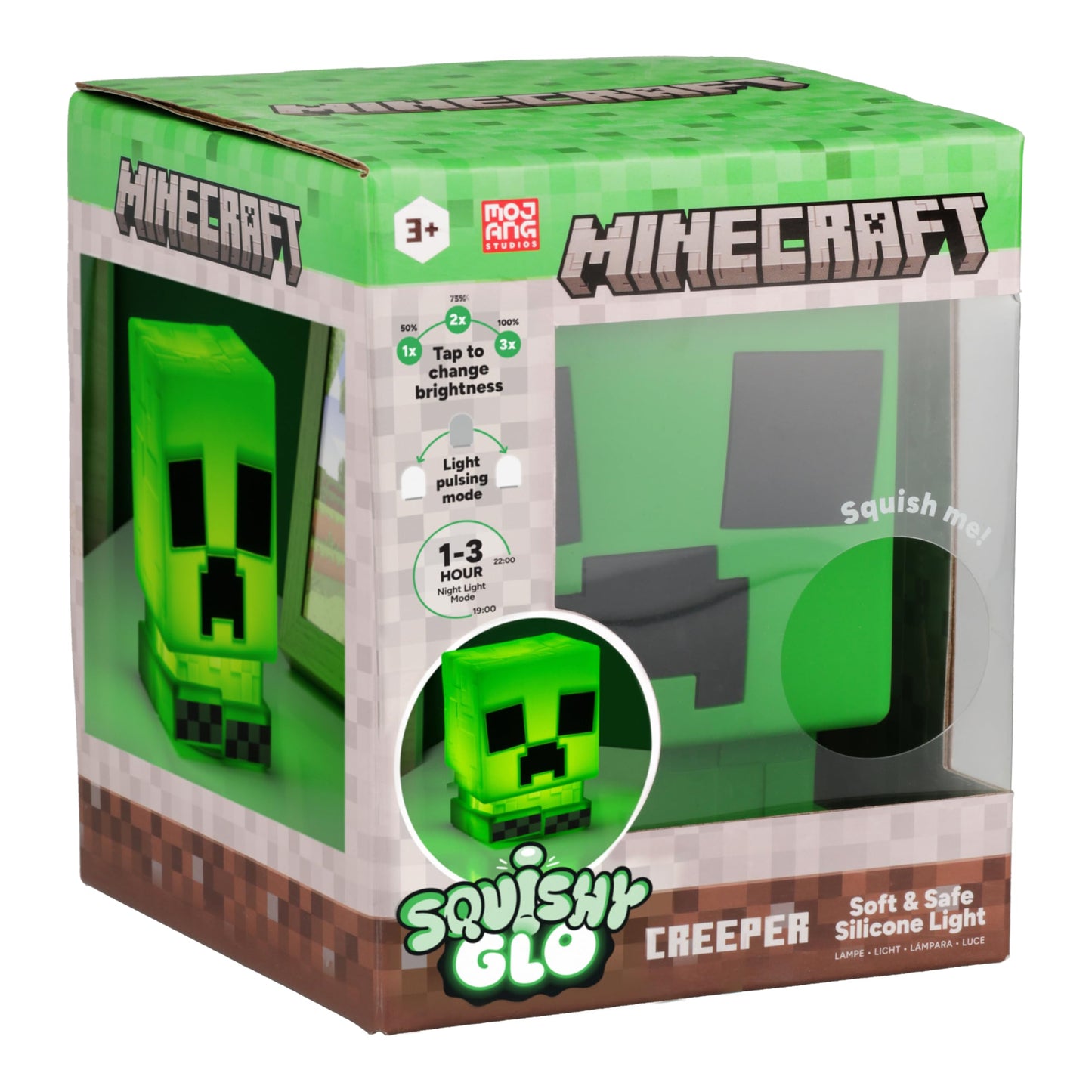 Lámpara Paladone Minecraft Creeper SquishyGlo Verde de Silicona Recargable para Niños y Adolescentes