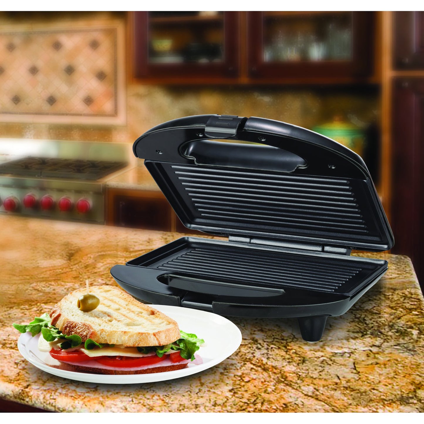 Brentwood Panini Prensa y Sandwichera antiadherente, 9.7 x 9.7 x 9.5 cm, negro