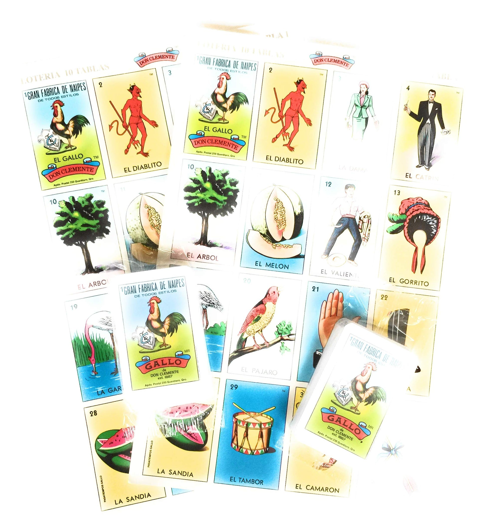 Loteria - Paquete de 2 Don Clemente, loteria mexicana Jumbo, paquete de 20 tableros grandes y 2 barajas de cartas