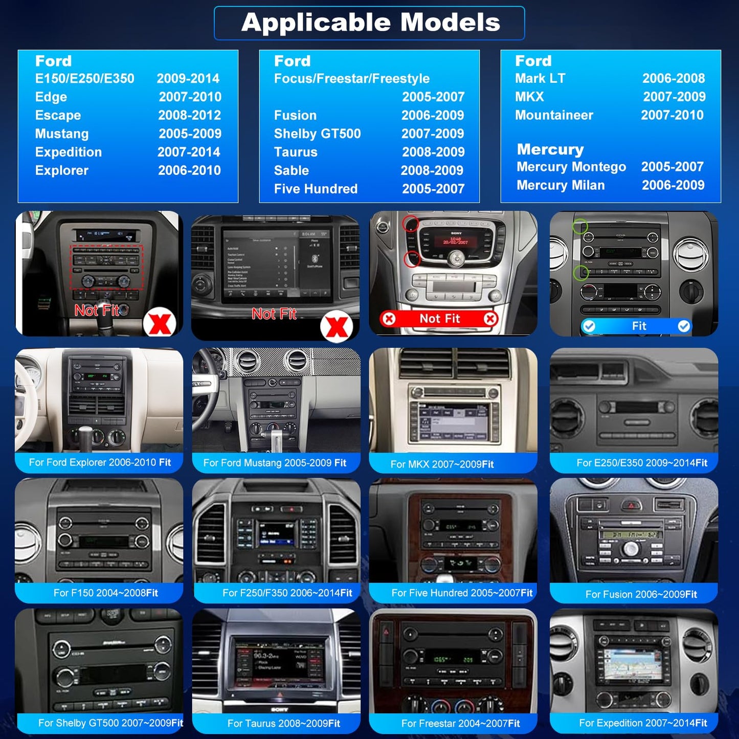 Radio de Coche con Actualización WiFi Android para Ford Mustang 2005-2009, Explorer 2006-2010, Ford E150/E250/E350 2009-2014 Unidad Principal de Estéreo de Pantalla Táctil de 7 Pulgadas Inalámbrica