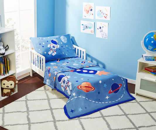EVERYDAY KIDS - Juego de ropa de cama de 4 piezas para niños pequeños, incluye edredón, sábana encimera, sábana bajera y funda de almohada reversible