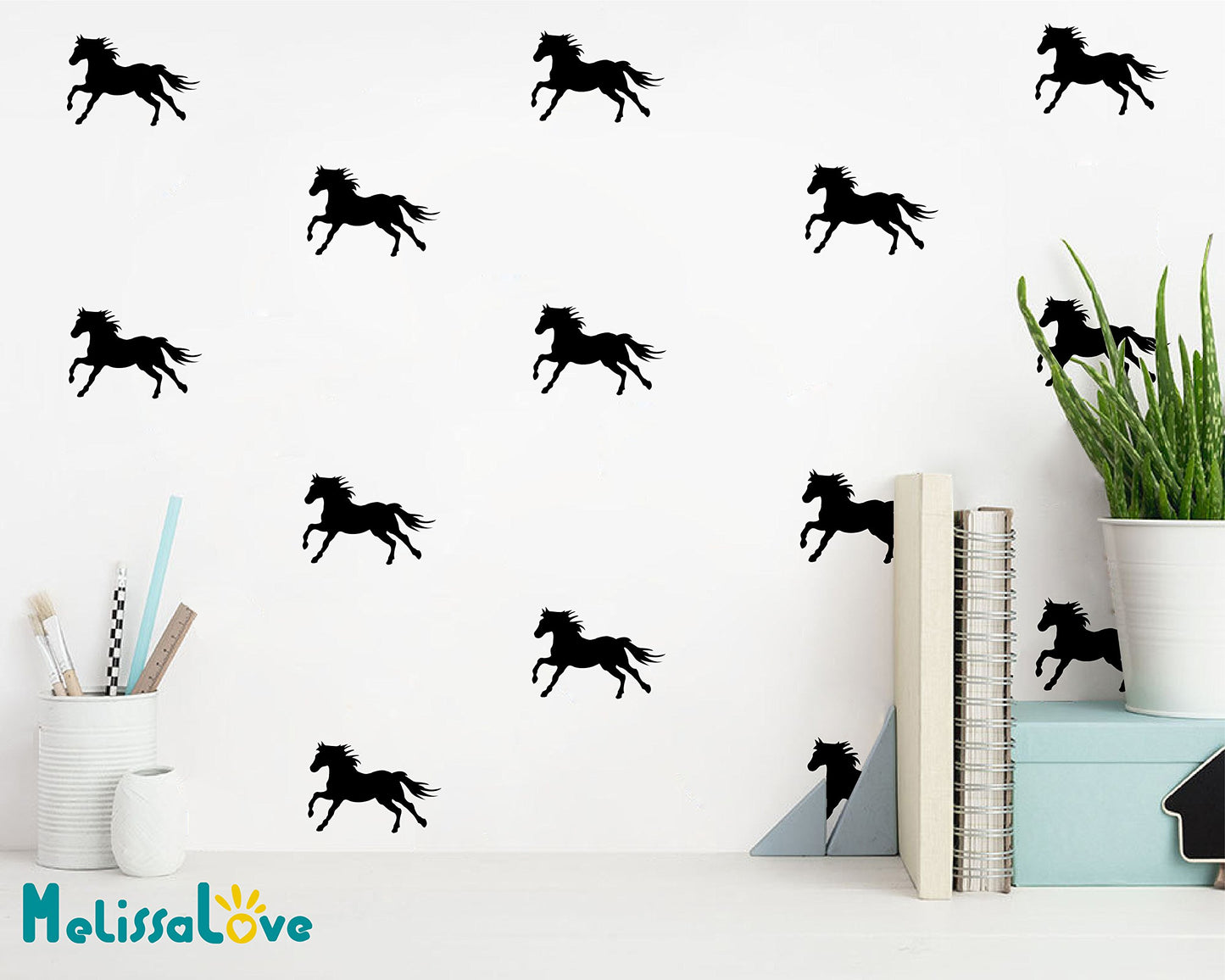 DXLING SA525 - Juego de 32 pegatinas metálicas de pared de vinilo para decoración de habitación de niños, sala de estar, mural extraíble (negro)