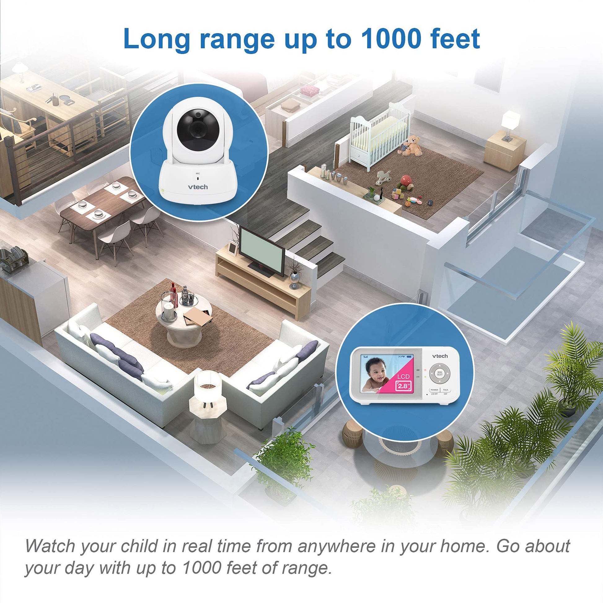 Monitor de Vídeo VTech Blanco con Batería de 19 Horas y Zoom Panorámico para Bebé