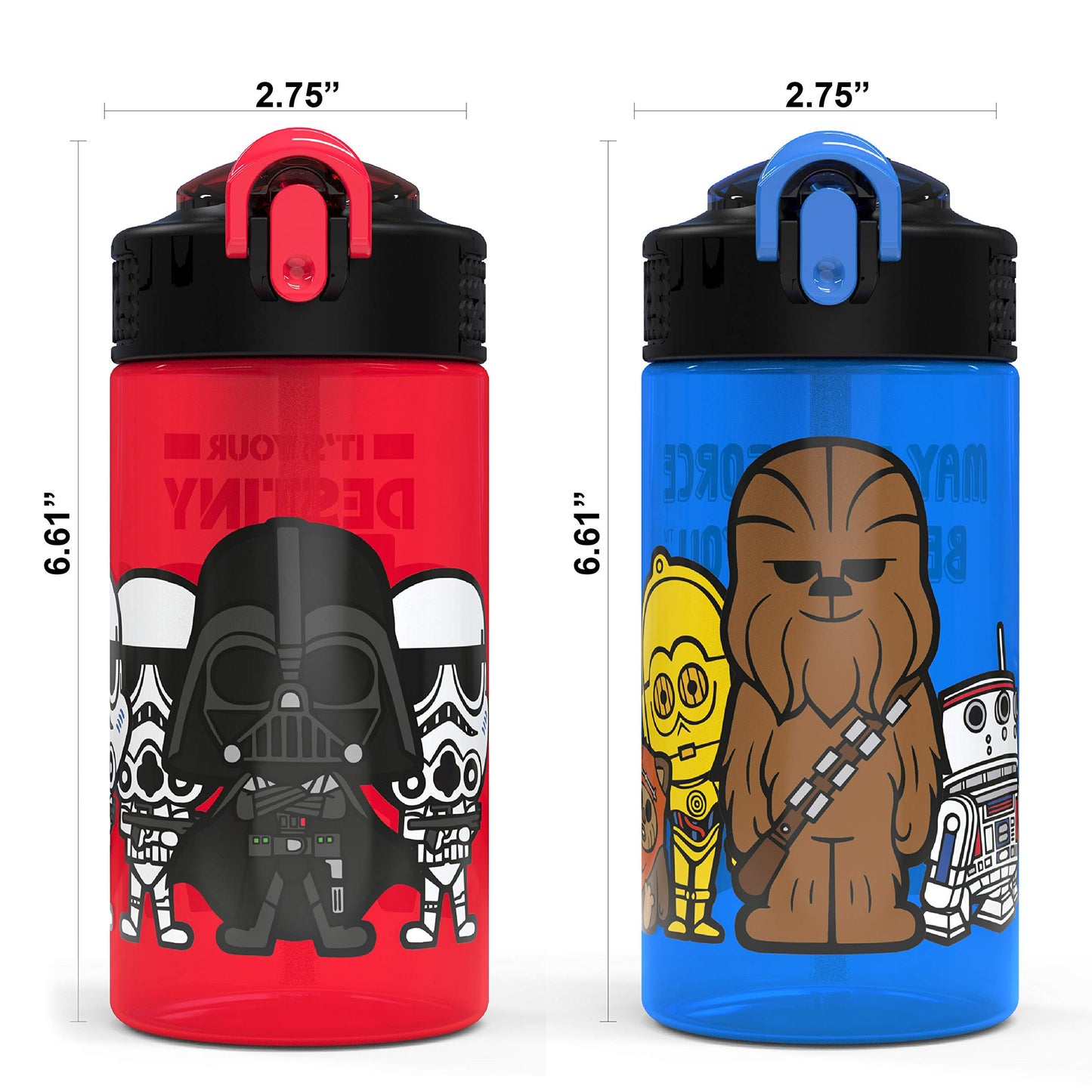 Juego de Botellas de Agua Zak Designs Darth Vader Yoda Chewbacca con Pajitas Reutilizables para Niños