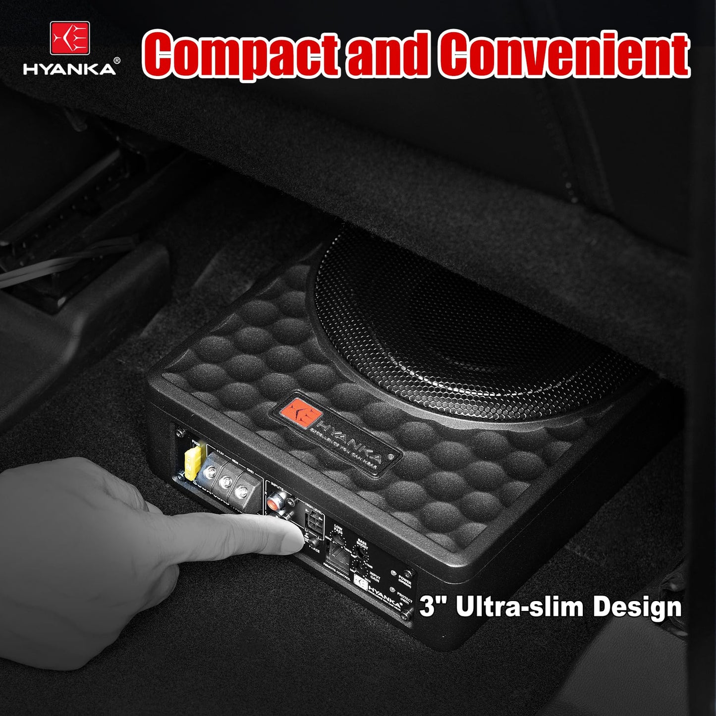 H YANKA SODA-08ASW - Subwoofer compacto para coche de 400 W, 8 pulgadas, con amplificador incorporado, subwoofer de potencia delgada para audio de coche/camión/jeep