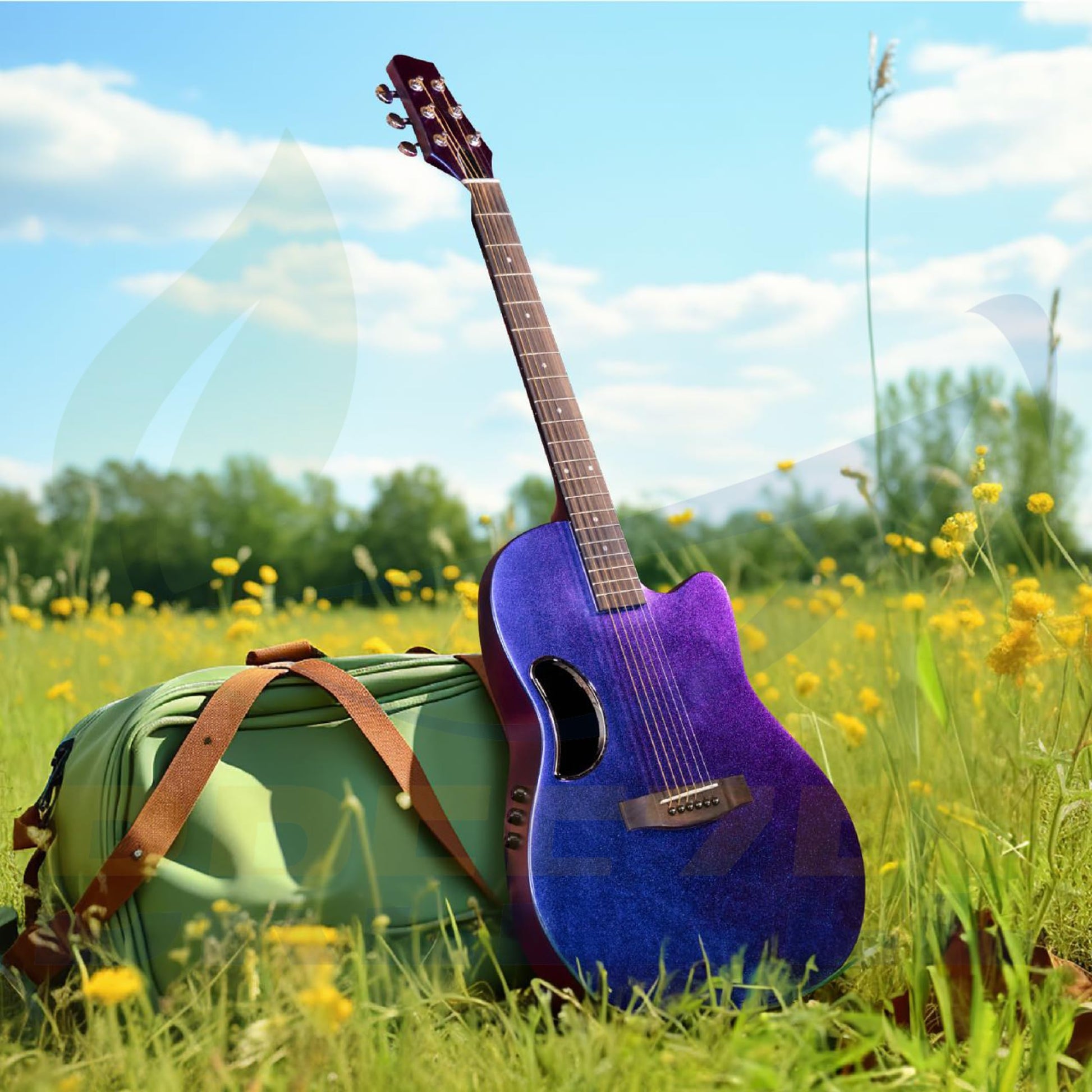 BREEZEE Guitarra ElectroAcústica Redonda de 41”, Incluye Accesorios, Diseñada sobre Fibra de Carbono y Abeto, Pastilla de 2 Bandas, Transmisión de Sonido Natural, Barnizado de Alto Brillo, Moderno