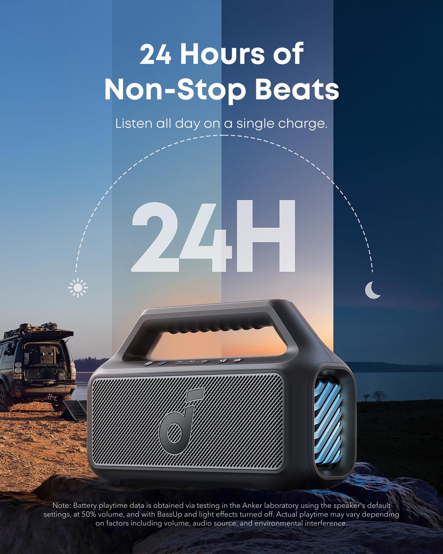 Soundcore Boom 2 - Altavoz para exteriores, 80 W, subwoofer, BassUp 2.0, tiempo de reproducción de 24 horas, IPX7 impermeable, flotable, luces RGB, USB-C, ecualizador personalizado, Bluetooth 5.3,