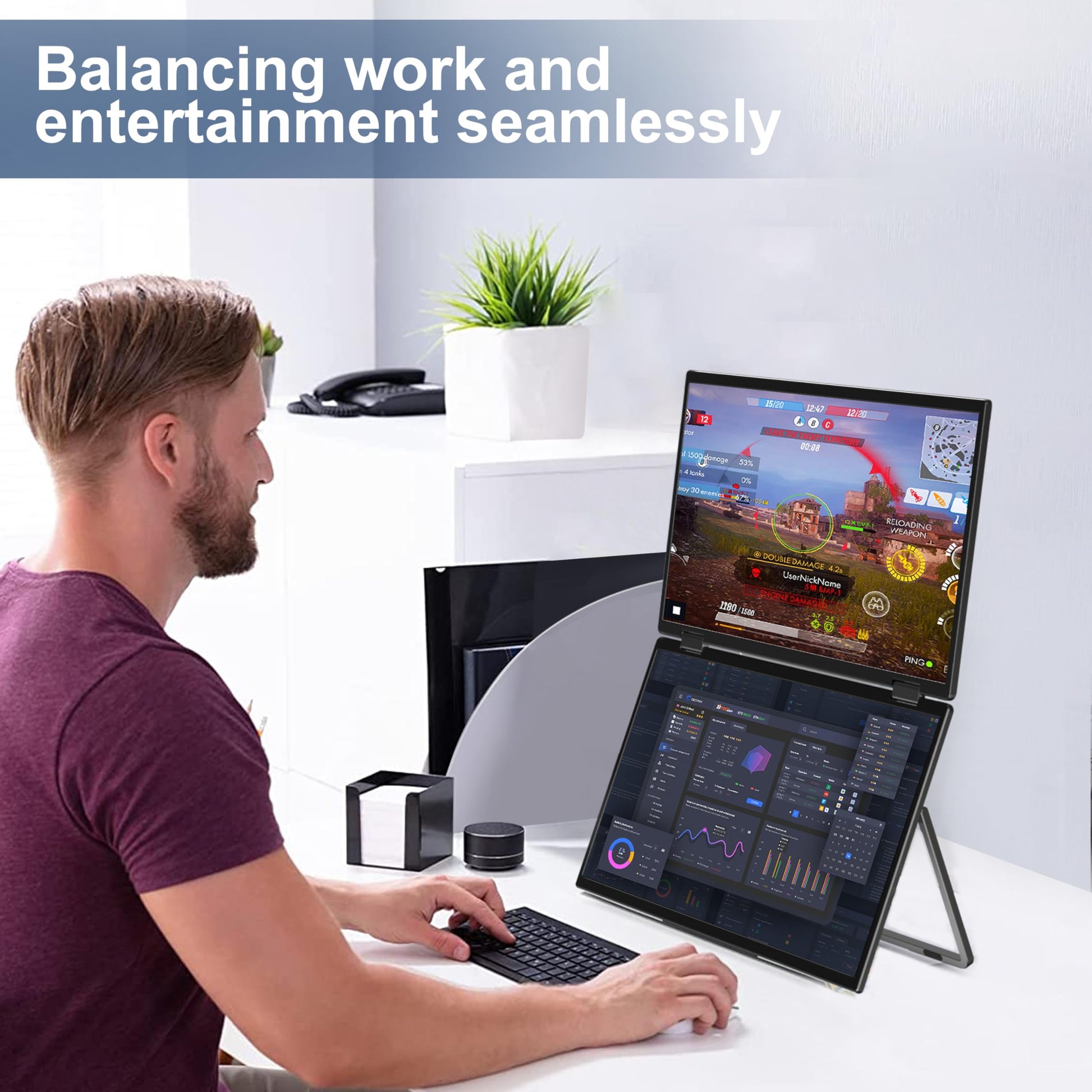 InnoView - Extensor de visualización para portátil de 15.6 pulgadas, doble monitor, apilado, plegable, triple monitor, (ganancias/Mac), 1080P, triple portátil, para portátil, rotación automática de