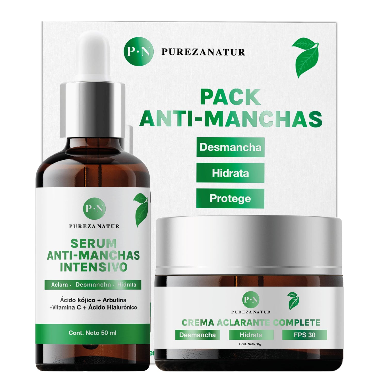 PUREZANATUR Pack Antimanchas Serum despigmentante y antimanchas intensivo + Crema aclarante | Paquete completo de serum para el cuidado de la piel, hidratación y rejuvenecimiento (Pack Antimanchas)