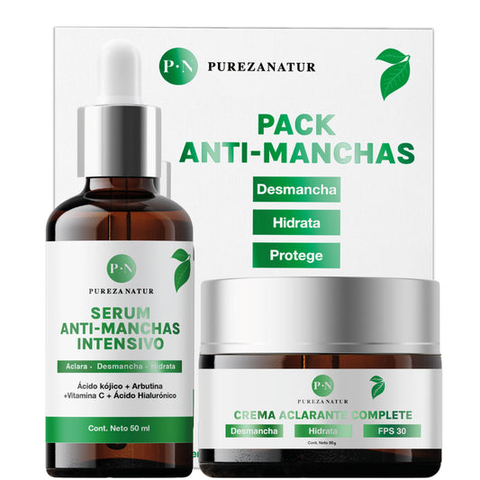 PUREZANATUR Pack Antimanchas Serum despigmentante y antimanchas intensivo + Crema aclarante | Paquete completo de serum para el cuidado de la piel, hidratación y rejuvenecimiento (Pack Antimanchas)
