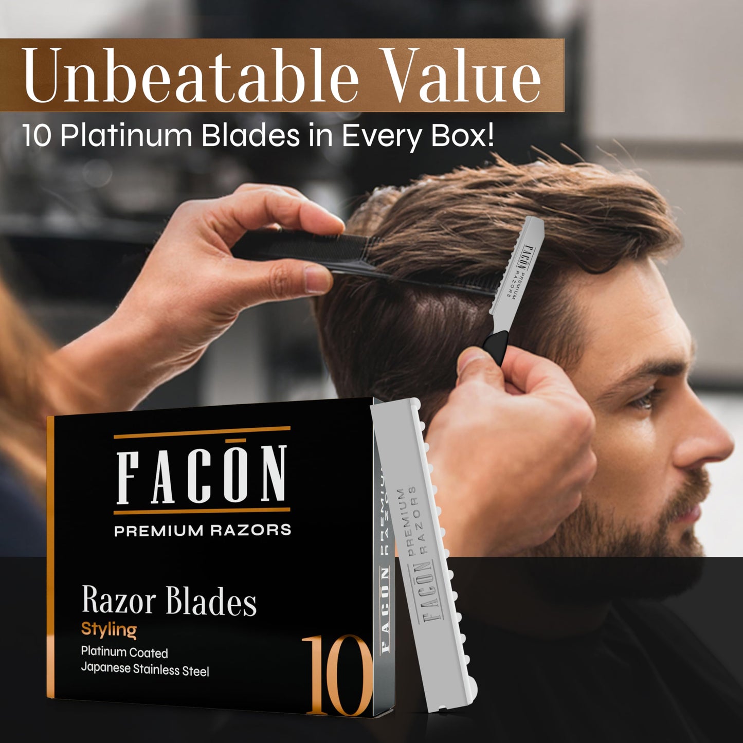 Facón - Cuchillas de repuesto profesionales para peinar el cabello y texturizar la maquinilla de afeitar, 10 unidades