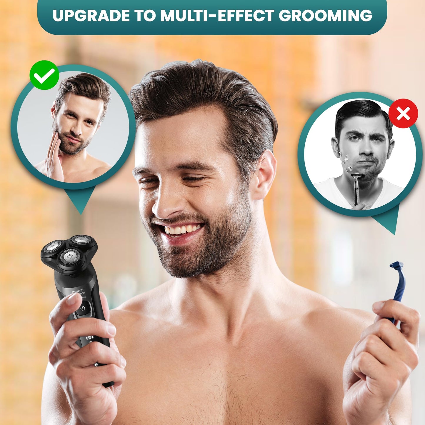 Lingtoolator lco Electric Shavers for Men, Rechargeable AquaTouch Mens Electric Shaver Wet and Dry with Comfort Cut Blades and Click-on Precision Trimmer, Cordless Electric Razors with 5D Flex Head