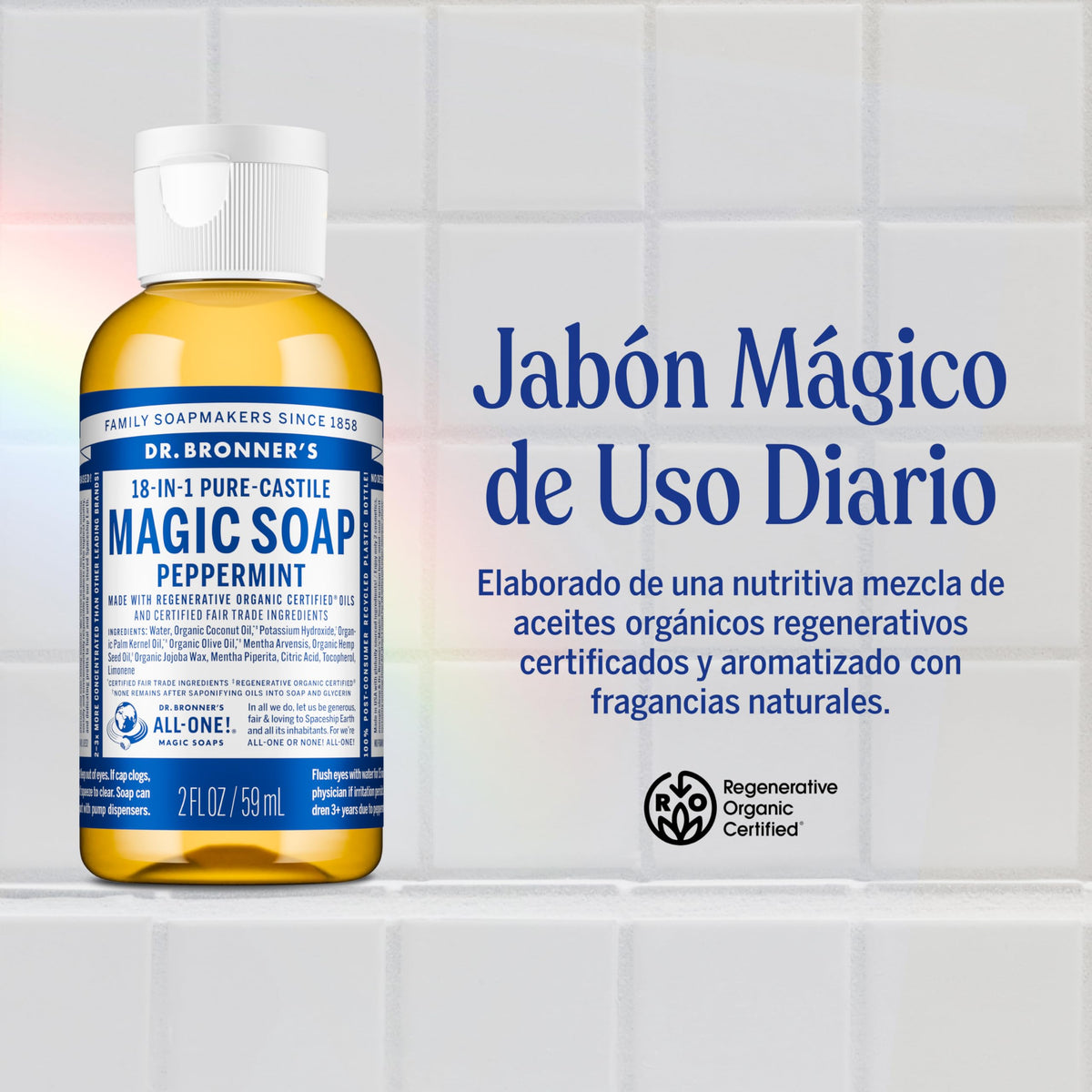Dr. Bronner's | Set de regalo de jabones de castilla concentrados y versátiles en travel size; 3 aromas: Menta, Almendra y Sin Aroma