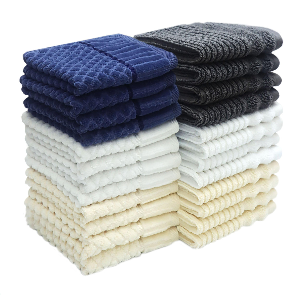 Cotton CRAFT - Paquete de 24 paños – 100% algodón – Toallas faciales de 12 x 12 pulgadas, suaves absorbentes, varios colores para baño, cara, gimnasio, spa, viajes