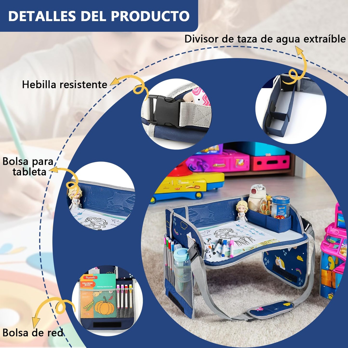 TDVCVZSD Mesa de actividades de viaje para niños,bandeja para asiento automóvil,con kit de pintura y bolsa almacenamiento,plegable y con almacenamiento,imprescindible para viajar automóviles y aviones (Pegaso + Dragón Azul)