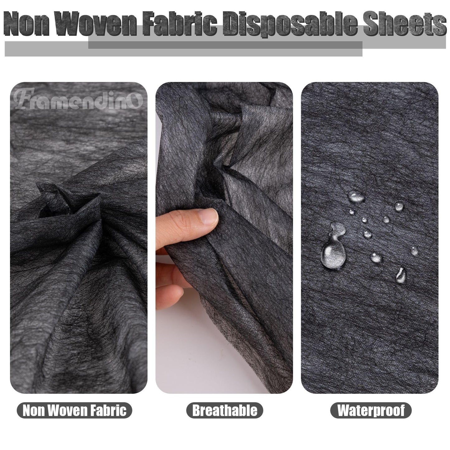 Framendino, paquete de 50 sábanas desechables de masaje negro, gris, impermeable, tela no tejida, transpirable, para silla de salón, hotel, camas de pestañas