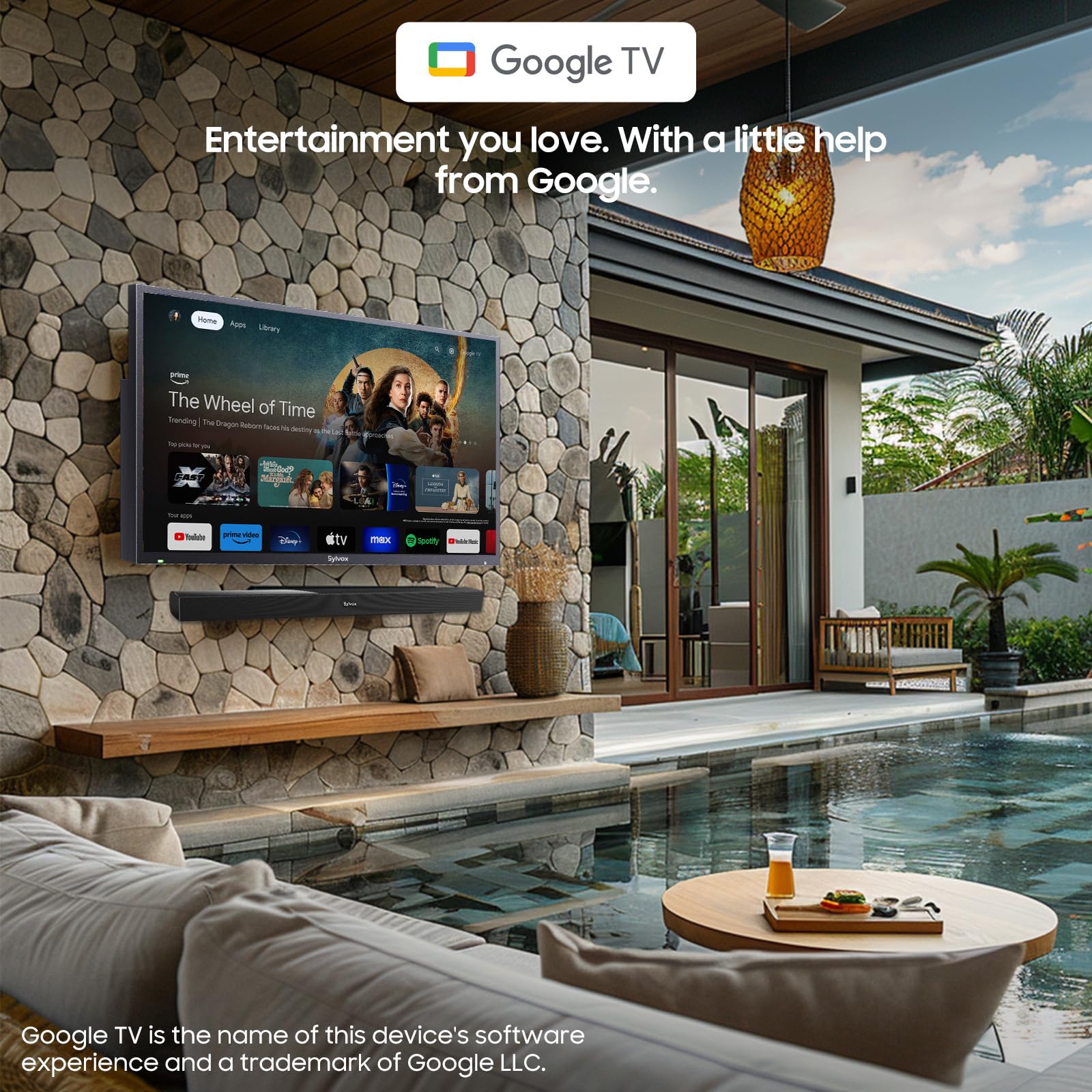 Televisor LED 4K para Exteriores Sylvox 43 Pulgadas Smart TV Deck Pro 2.0 Serie Impermeable Compatible con Google, Bluetooth y Wi-Fi