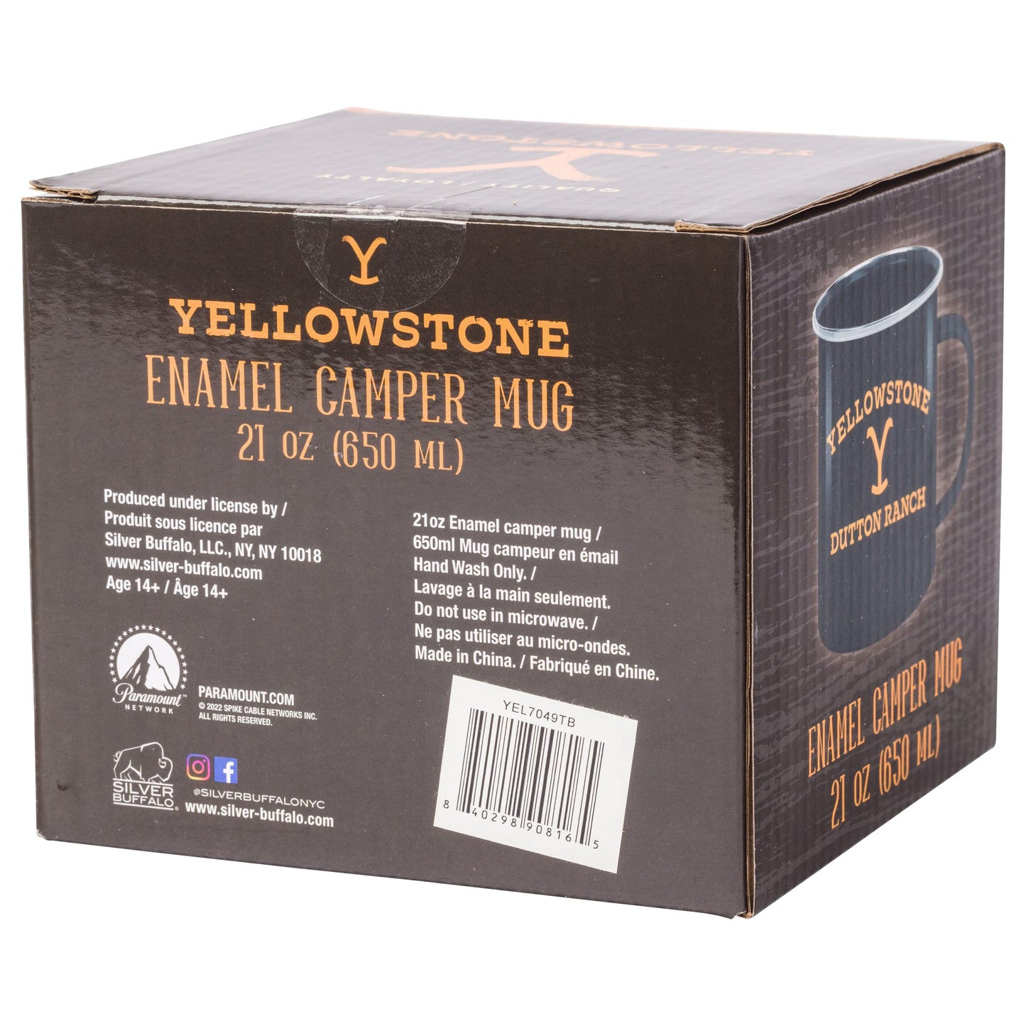 Taza de Campaña Silver Buffalo Yellowstone Dutton Ranch Esmaltada Blanca 21 Onzas