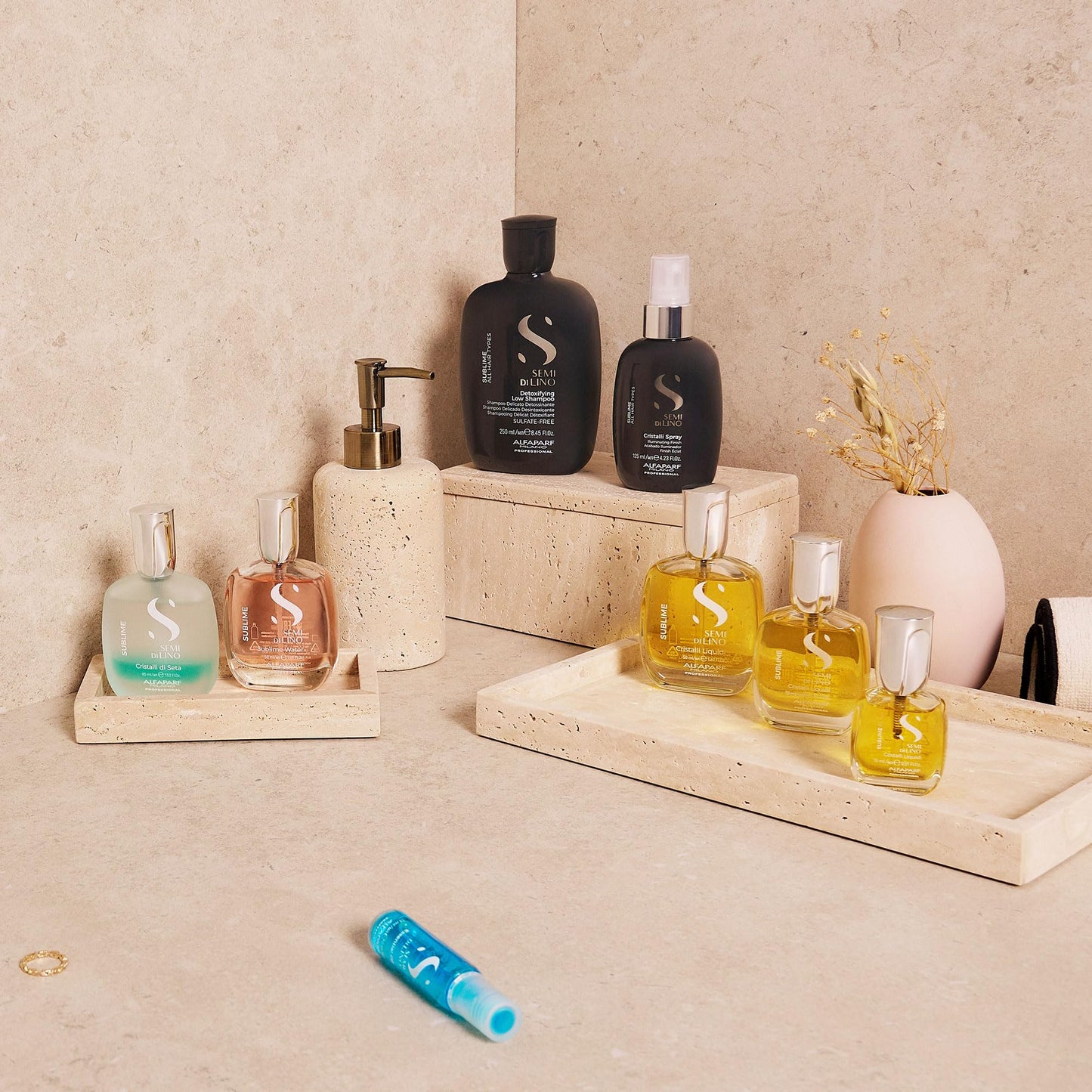 Spray de Acabado Ligero Alfaparf Milano Semi Di Lino Sublime Cristalli en Transparente, Brillo y Protección de Calidad Profesional