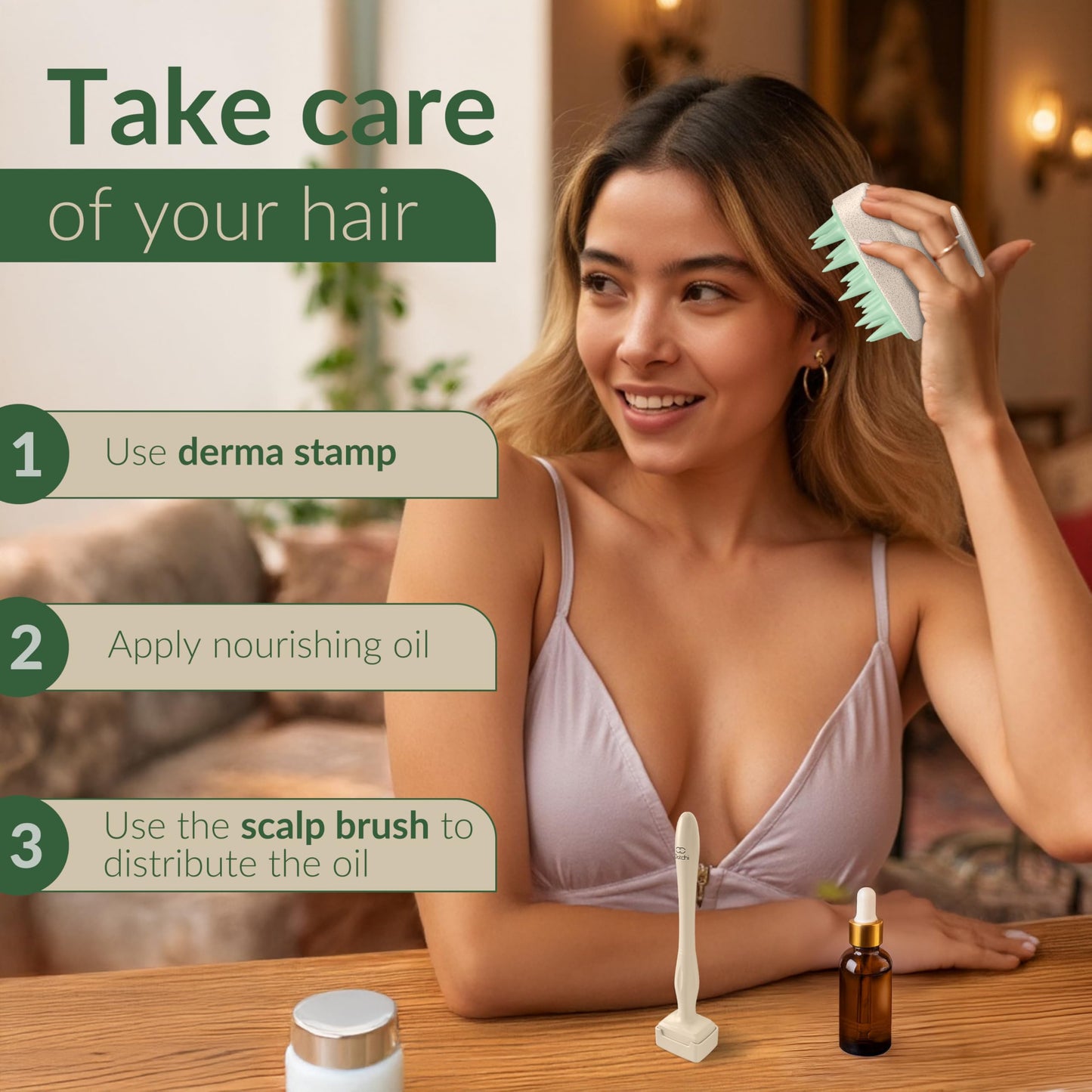 Datchi Derma Stamp & Scalp Massager - Cuidado De La Piel, Herramienta De Microagujas Para El Cuidado De La Barba Y El Cuero Cabelludo, Depurador Del Cuero Cabelludo Con Silicona Suave, Dermastamp - De