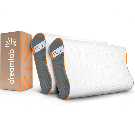 Dreamlab Neck+ Pillow 2 Pack | Almohada Cervical de Memory Foam con Gel | Hipoalergénica, Ortopédica, Certificada CertiPUR-US, Oeko-Tex Standard 100 | 2 Piezas Tamaño Estándar XL (61cm x 41cm)