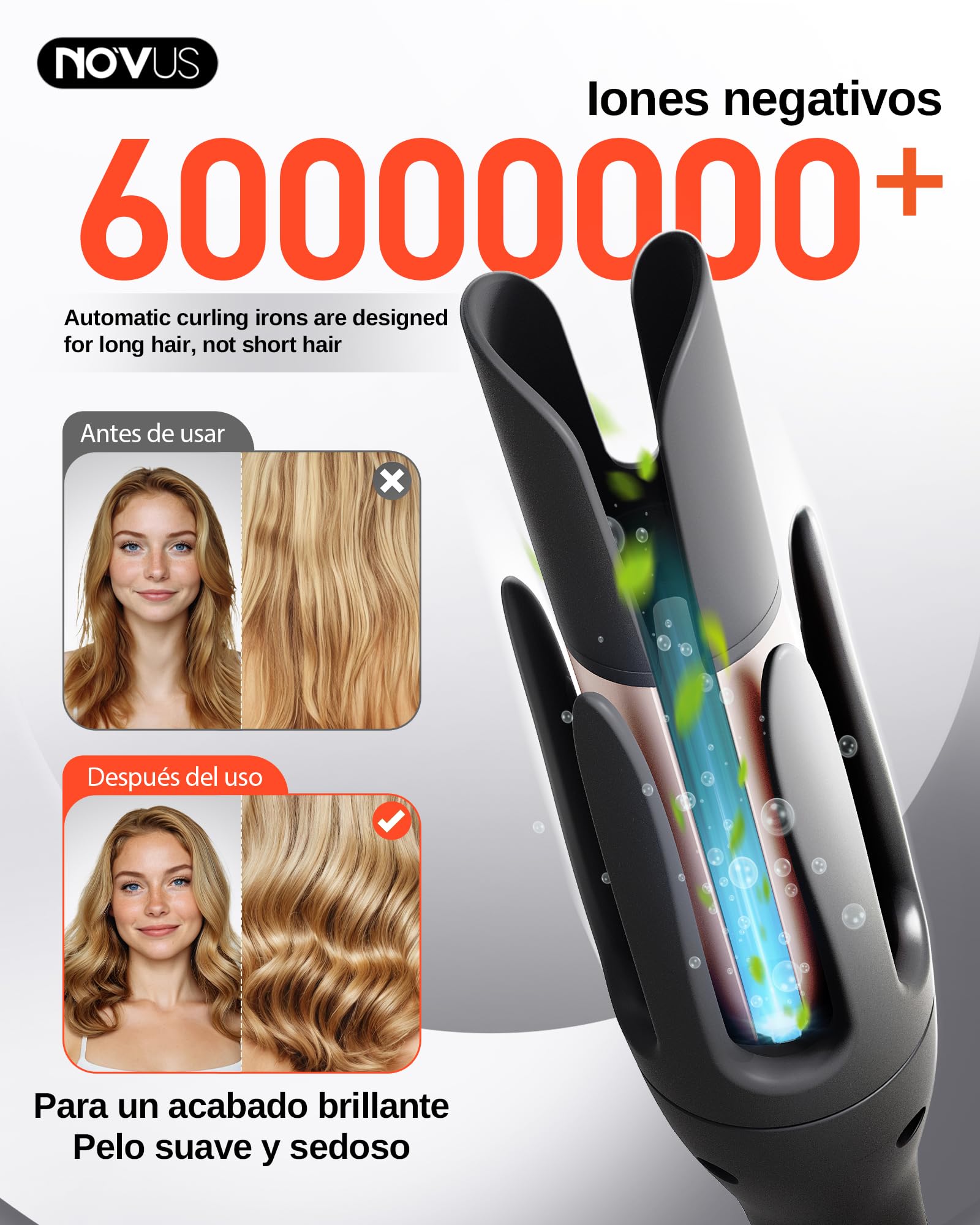 NOVUS Rizador Automático Antiquemaduras, Rizador Giratorio, Rizador De Cerámica, Dirección Ajustable Con Varita De Rizado Automático, Recordatorio De Tiempo, Apagado Automático De 30 Minutos, 3 Ajuste