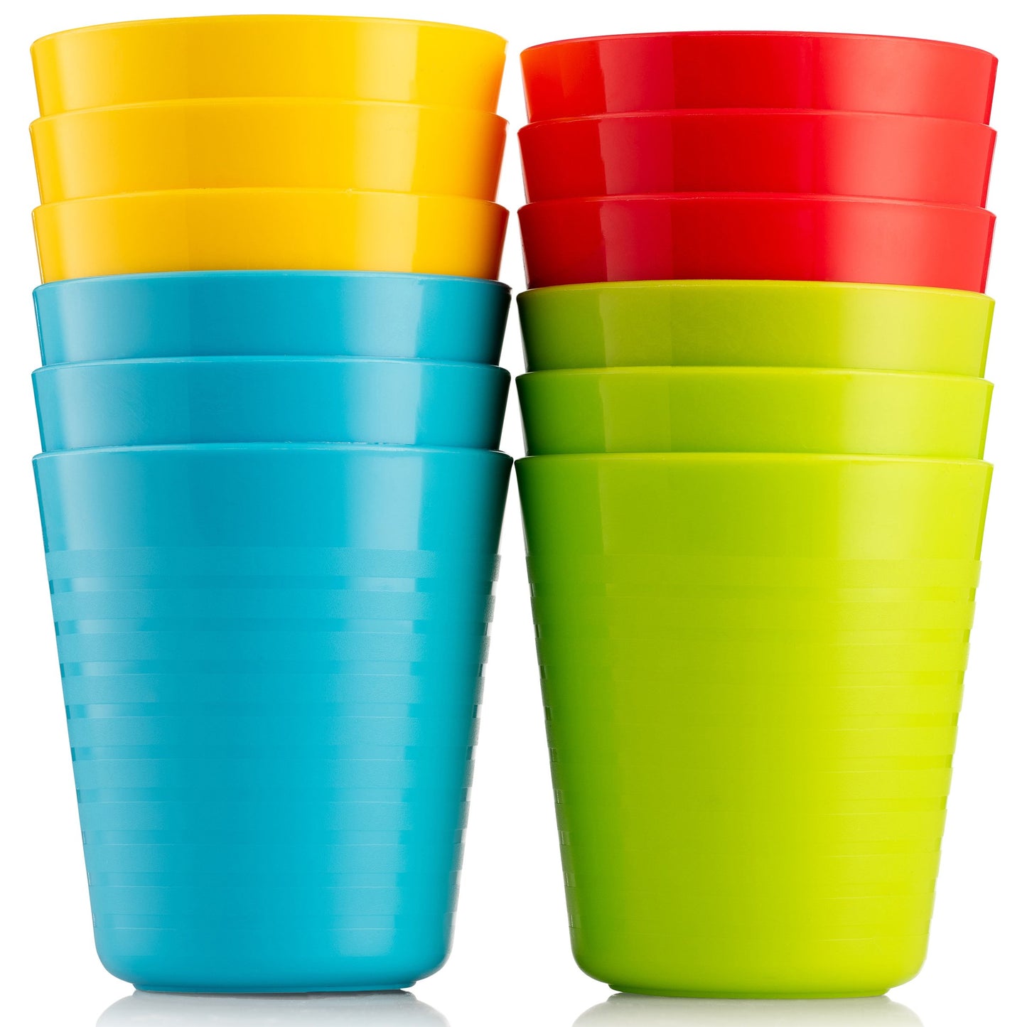 PLASKIDY - Juego de 12 tazas de plástico reutilizables de 8 onzas, aptas para lavaplatos, sin BPA para niños y niños pequeños