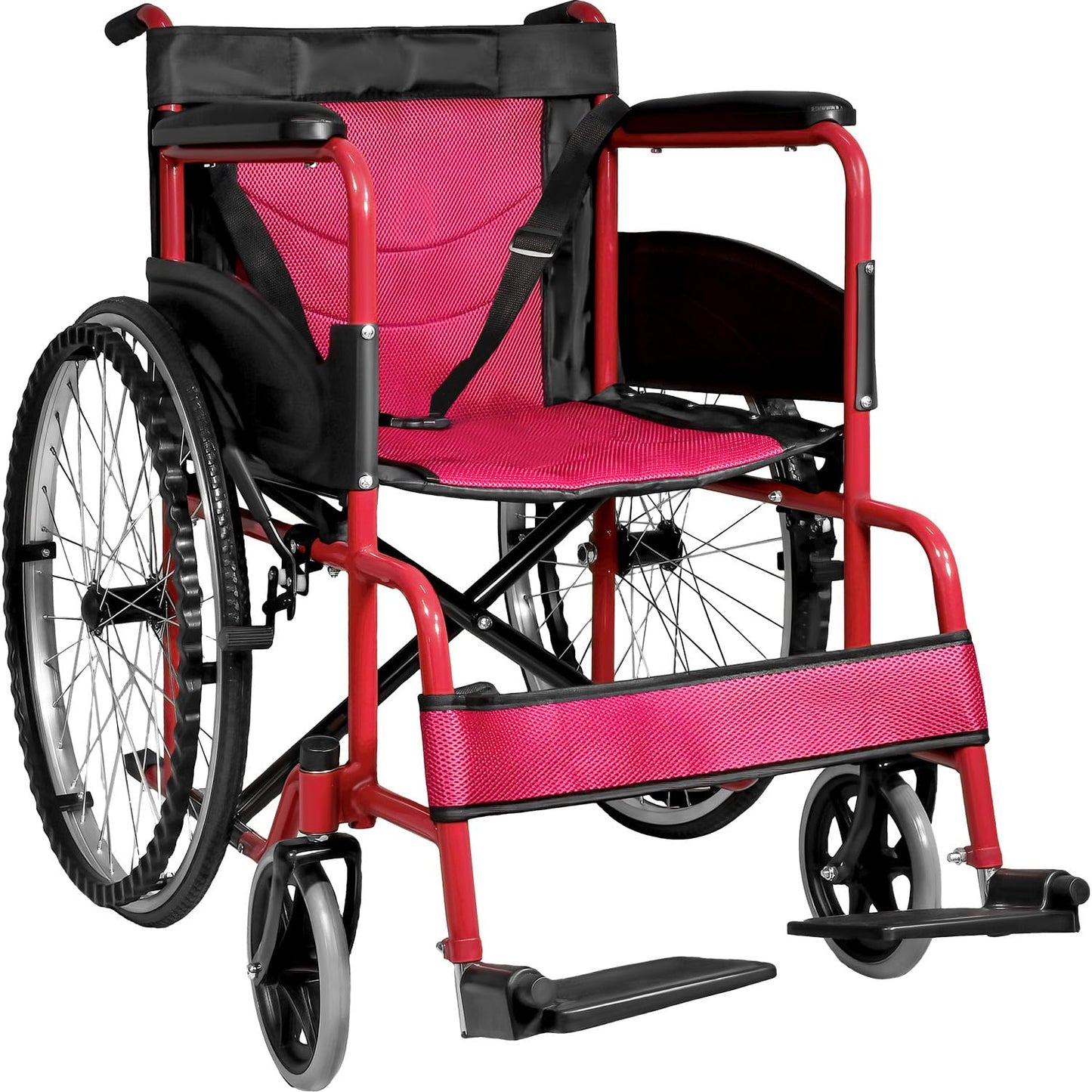 Silla de Ruedas NANOFORT Roja Aluminio Ligera Resistente para Adultos con Confort Máximo y Freno de Palanca