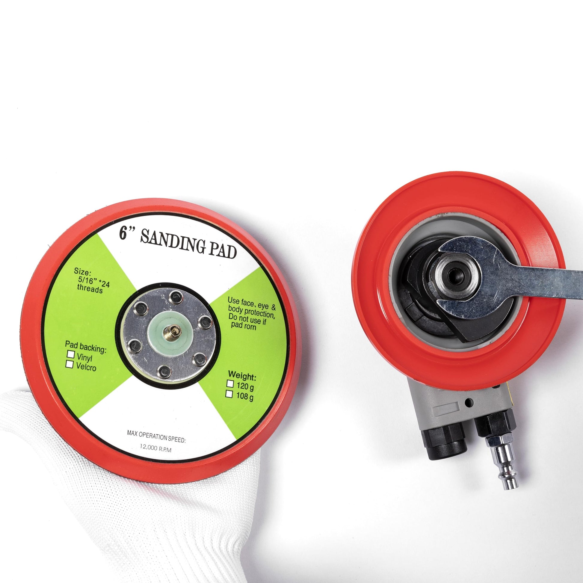 Lijadora orbital aleatoria neumática de 6 pulgadas Lijadora de palma ligera de 3/16 pulgadas (5 mm) de diámetro, órbita de 12000 RPM con 15 piezas extra de papel de lija
