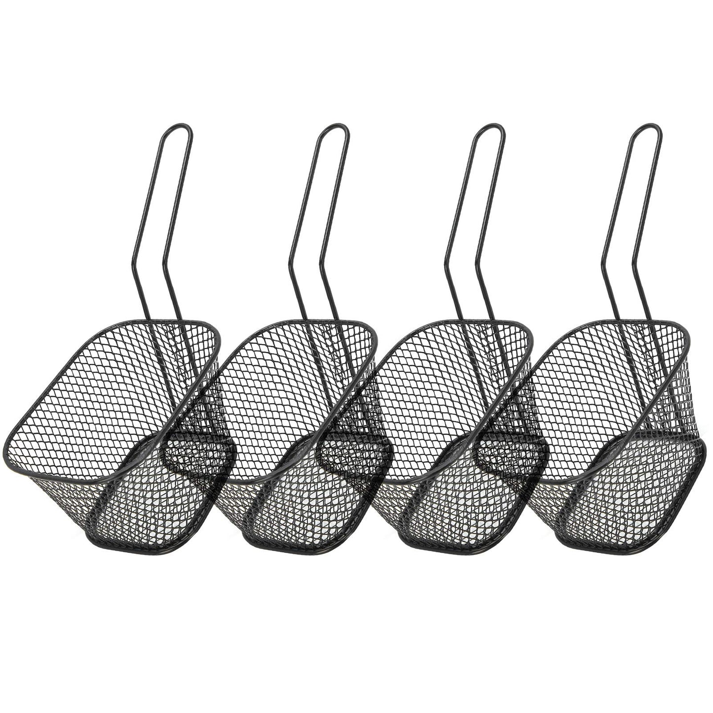 Cesta de Papas Fritas Cestas de Papas Fritas 4 Piezas Cesta de Red para Freír de Acero Inoxidable Colador de Cocina para Papas Fritas Comida Herramienta de Cocina(Negro)