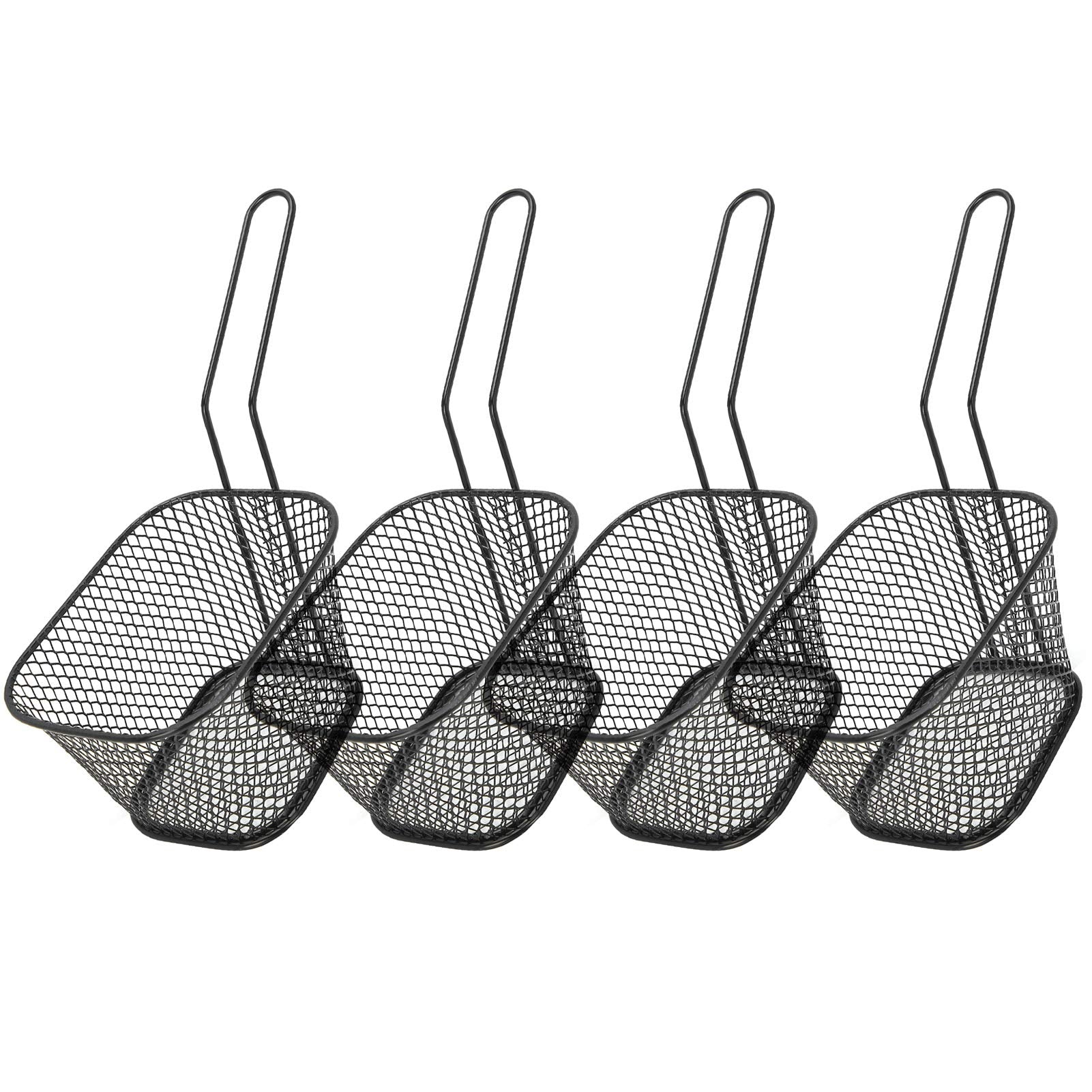 Cesta de Papas Fritas Cestas de Papas Fritas 4 Piezas Cesta de Red para Freír de Acero Inoxidable Colador de Cocina para Papas Fritas Comida Herramienta de Cocina(Negro)