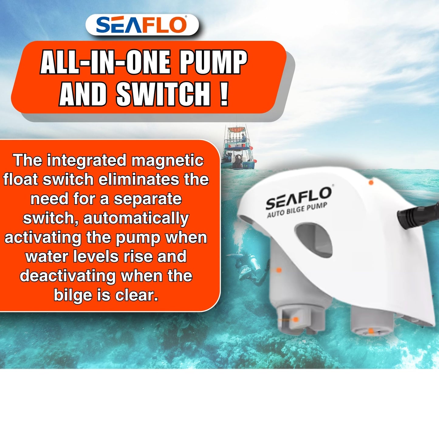 12v Automatic Submersible Boat Bilge Water Pump 12v 750gph Auto with Float Switch by Seaflo