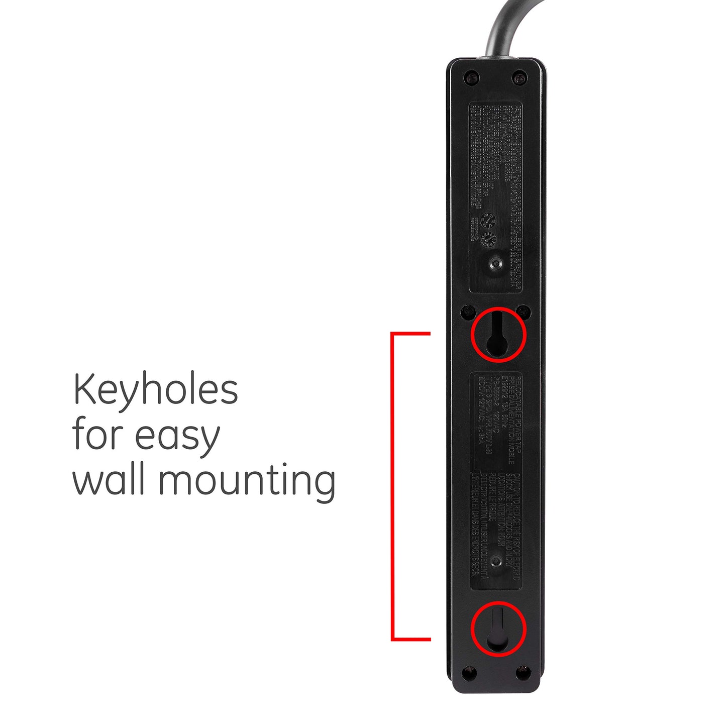 GE Tira Multicontactos De 6 Salidas con Supresor De Picos Y Enchufe Plano, Cable De Extensión De .60 Metros (2 Pies), 450 Julios, Cubiertas De Seguridad con Giro para Cerrar, Negro,2 Unidades, 54626