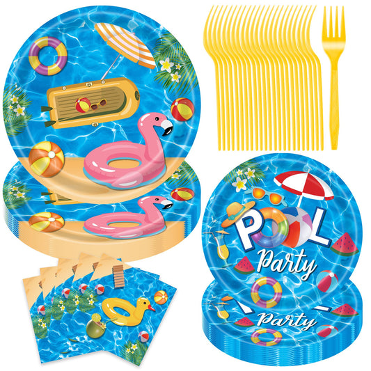 Decoraciones para fiestas en la piscina, 96 piezas de suministros para fiestas en la piscina, platos de papel para fiestas de verano, decoraciones de fiesta de cumpleaños, decoraciones de fiesta