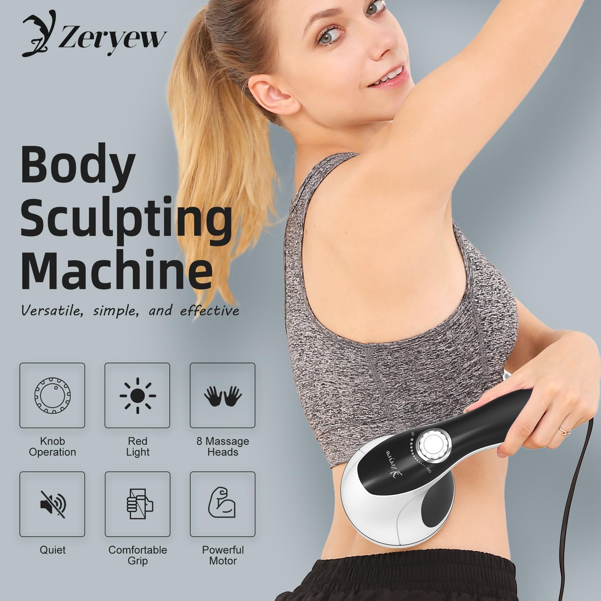 ZY ZERYEW Masajeador De Celulitis Portátil, Máquina De Modelado Corporal, Herramienta Eléctrica Para Masaje De Celulitis, Rodillo De Masaje Linfático Con 8 Cabezales Giratorios Y 2 Tapas De Malla Para