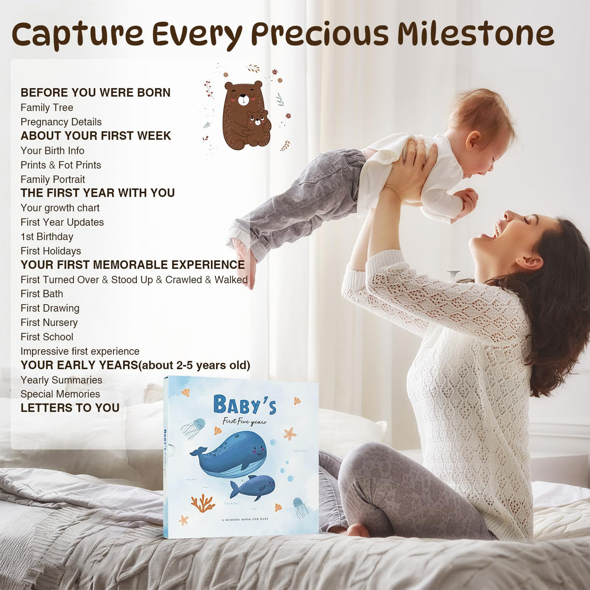 Álbum de Recuerdos para Bebé Intemporal de Hitos de los Primeros 5 Años para Niños y Niñas