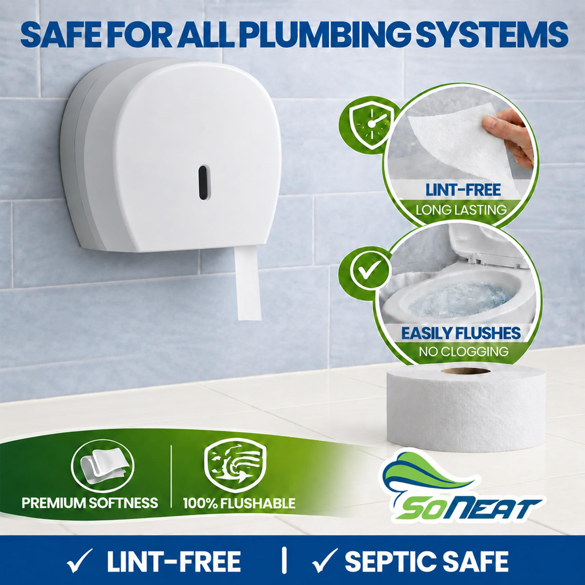 Papel Higiénico Jumbo SoNeat Blanco 2 Capas Certificado FSC y ISO para Baño Comercial