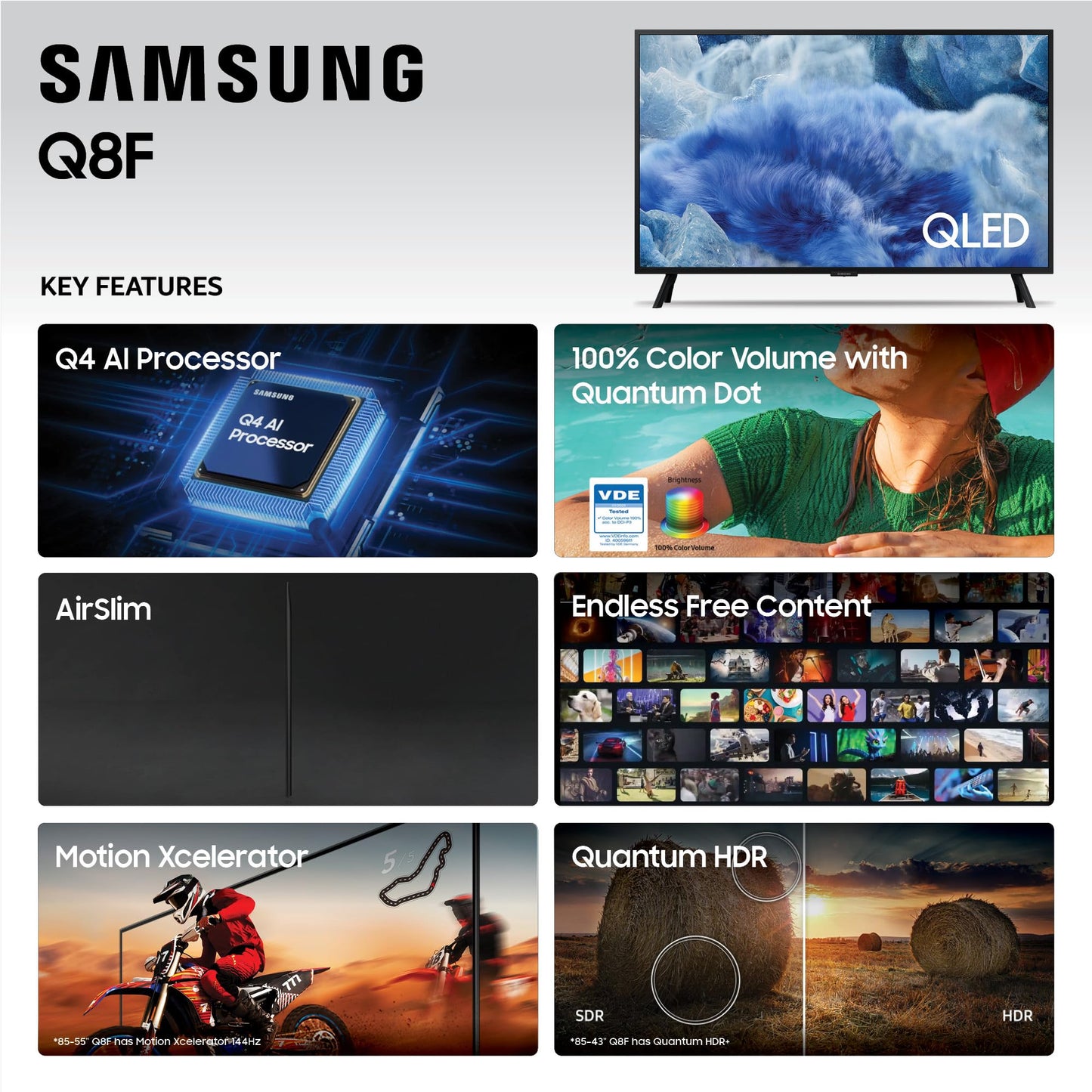 SAMSUNG 32 Pulgadas Clase QLED Q8F 4K UHD Smart TV (Modelo 2025) Q4 Procesador AI, Volumen de Color 100% con Punto cuántico, diseño AirSlim, Contenido última intervensión sin Fin, Samsung Vision AI