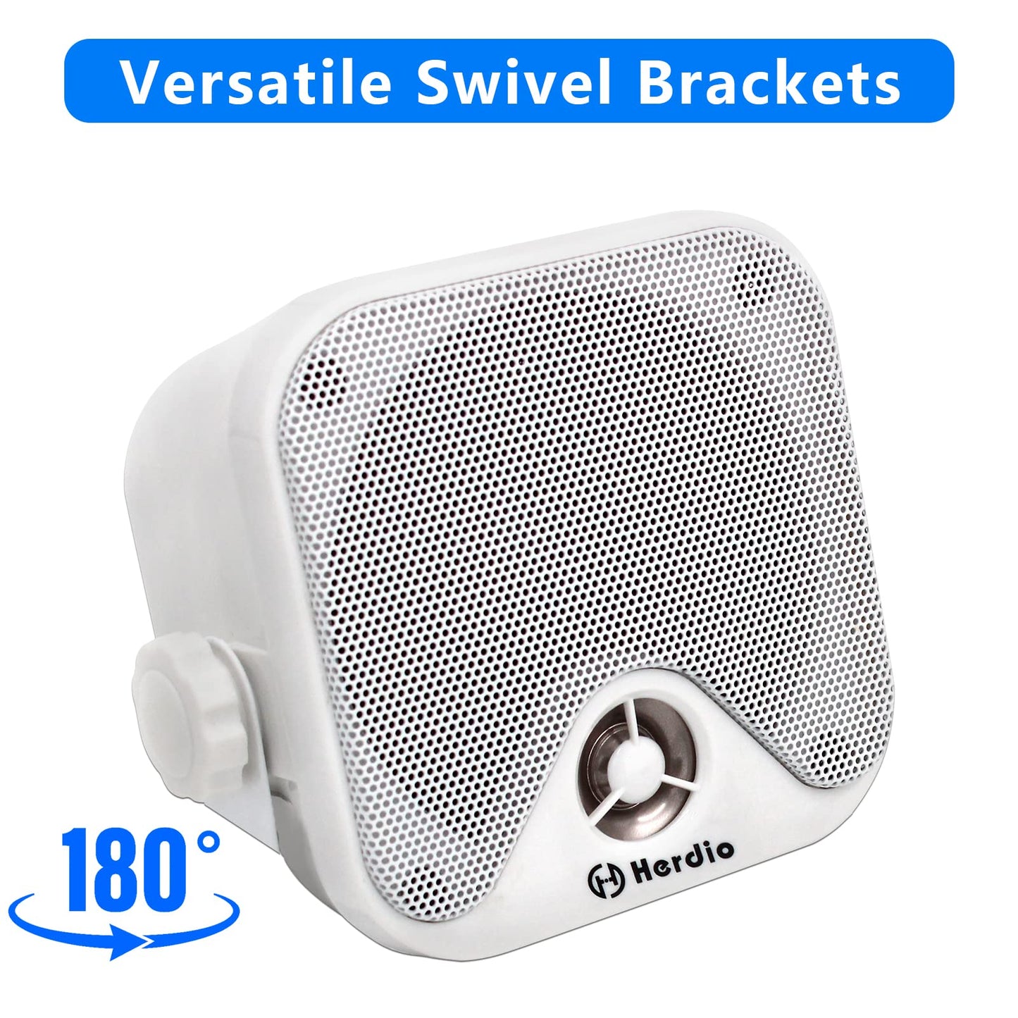 Herdio 4 inch Marine Box Bluetooth Speakers -Compact Waterproof Audio Stereo Sound System with 100 Watt Power for Boat Golf cart Jeep ATV UTV Truck Heavy Duty Powersports Vehicles Courtyard (White)